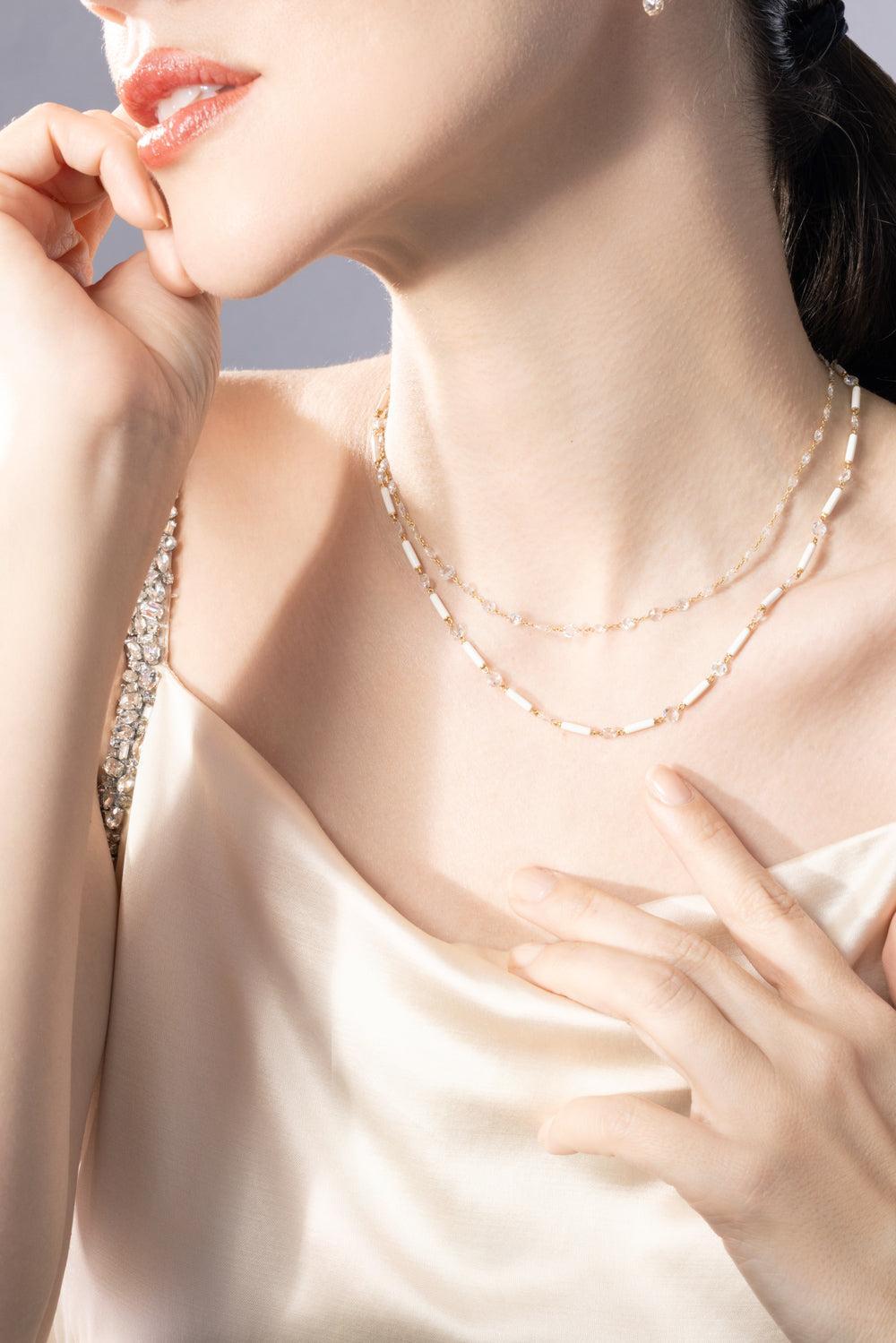 Diamond Rose Cut Ethereal Chain Necklace-YELLOW GOLD-JEWELRYFINE JEWELNECKLACE O-64 FACETS