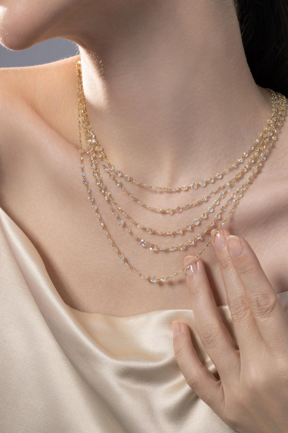 Diamond Five Strand Ethereal Layered Necklace-YELLOW GOLD-JEWELRYFINE JEWELNECKLACE O-64 FACETS