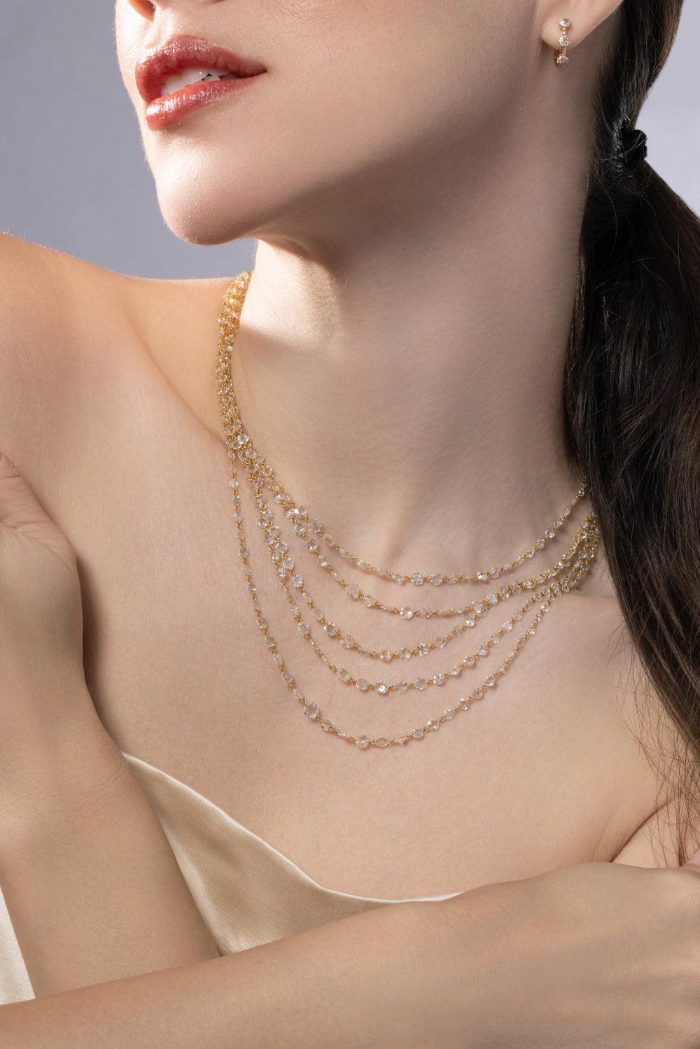 Diamond Five Strand Ethereal Layered Necklace-YELLOW GOLD-JEWELRYFINE JEWELNECKLACE O-64 FACETS