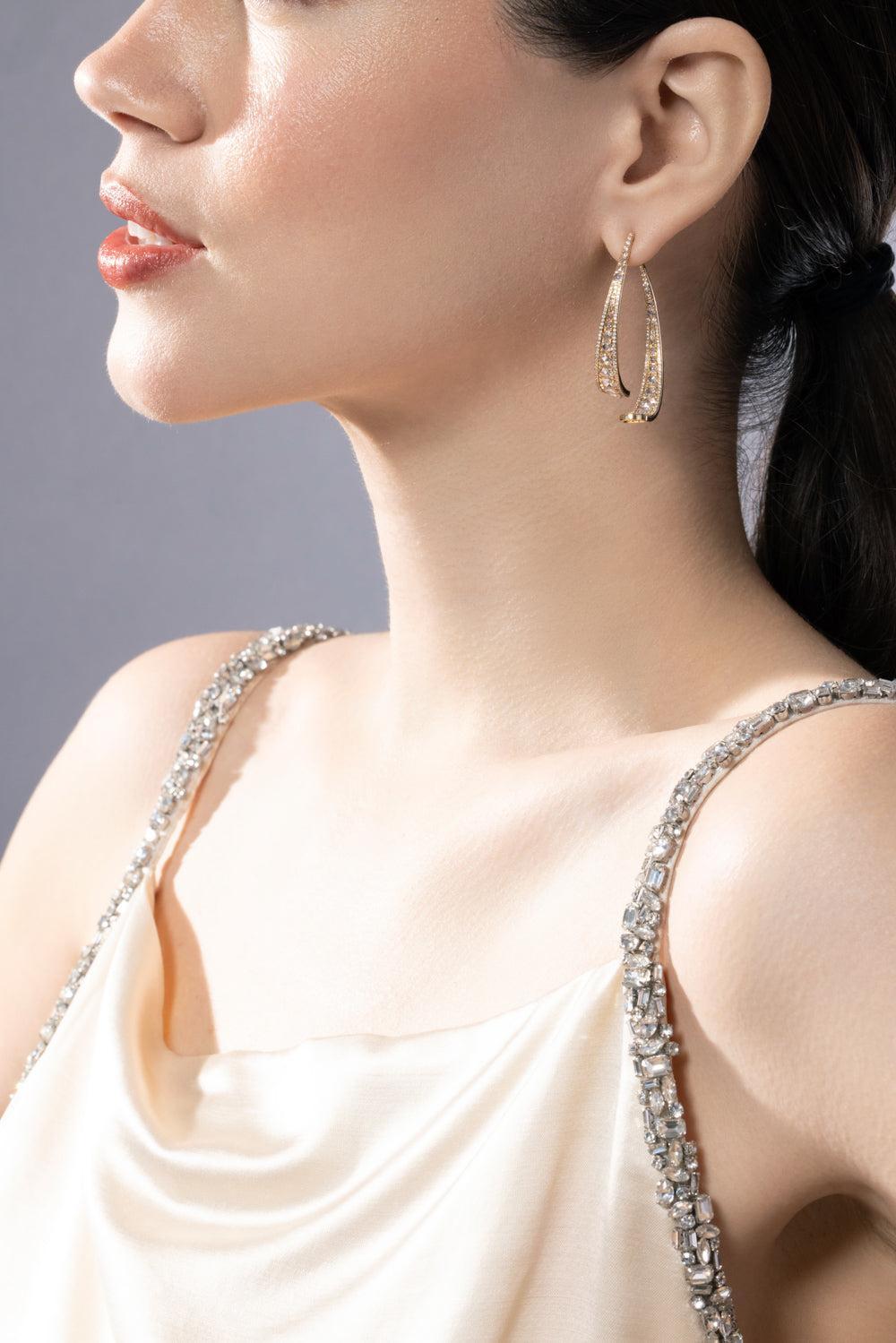 Diamond Linear Broken Hoop Earrings-YELLOW GOLD-JEWELRYFINE JEWELEARRING-64 FACETS