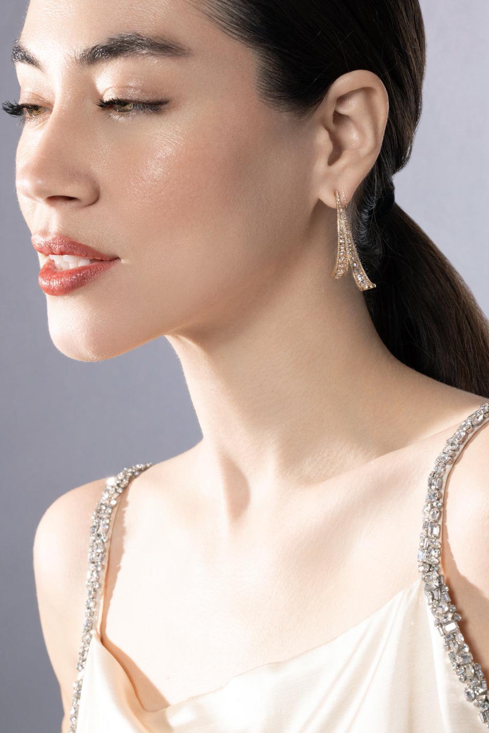 Diamond Linear Broken Hoop Earrings-YELLOW GOLD-JEWELRYFINE JEWELEARRING-64 FACETS