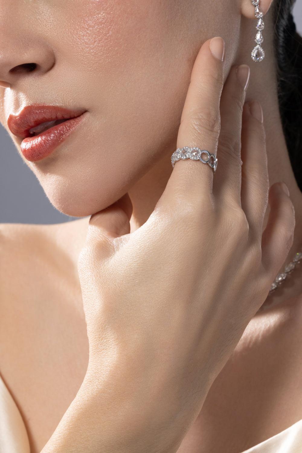 Diamond Half Eternity Scallop Ring-WHITE GOLD-5.75-JEWELRYFINE JEWELRING-64 FACETS