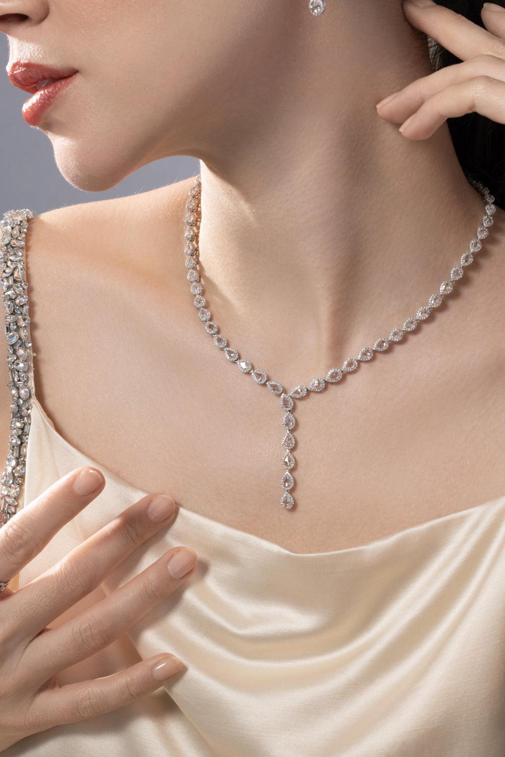 Scallop Pear Riviera Necklace-WHITE GOLD-JEWELRYFINE JEWELNECKLACE O-64 FACETS