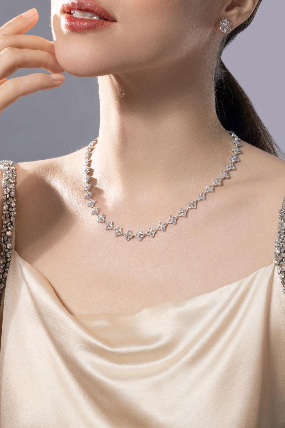 Diamond Pear Blossom Riviera Necklace-WHITE GOLD-JEWELRYFINE JEWELNECKLACE O-64 FACETS