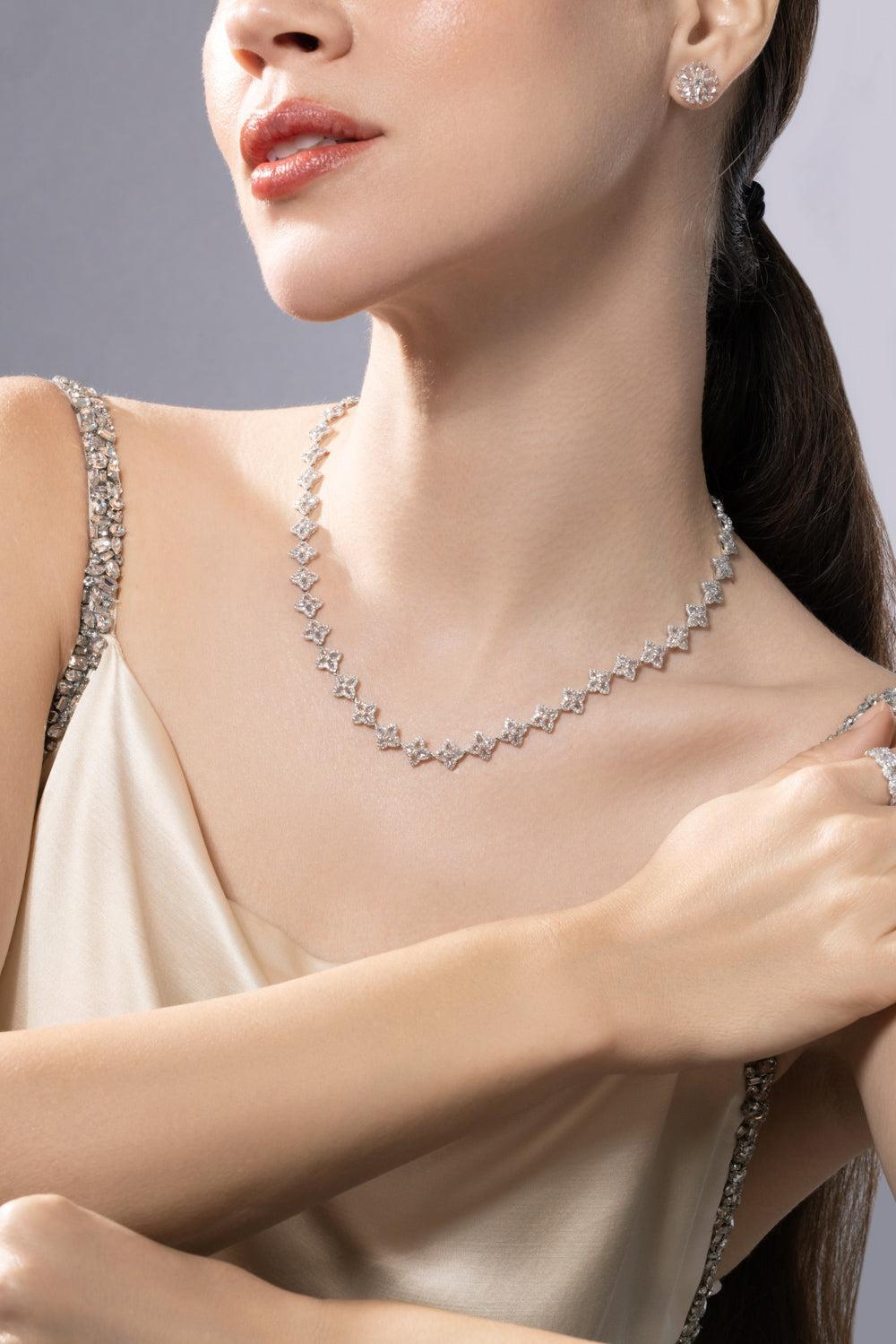 Diamond Pear Blossom Riviera Necklace-WHITE GOLD-JEWELRYFINE JEWELNECKLACE O-64 FACETS