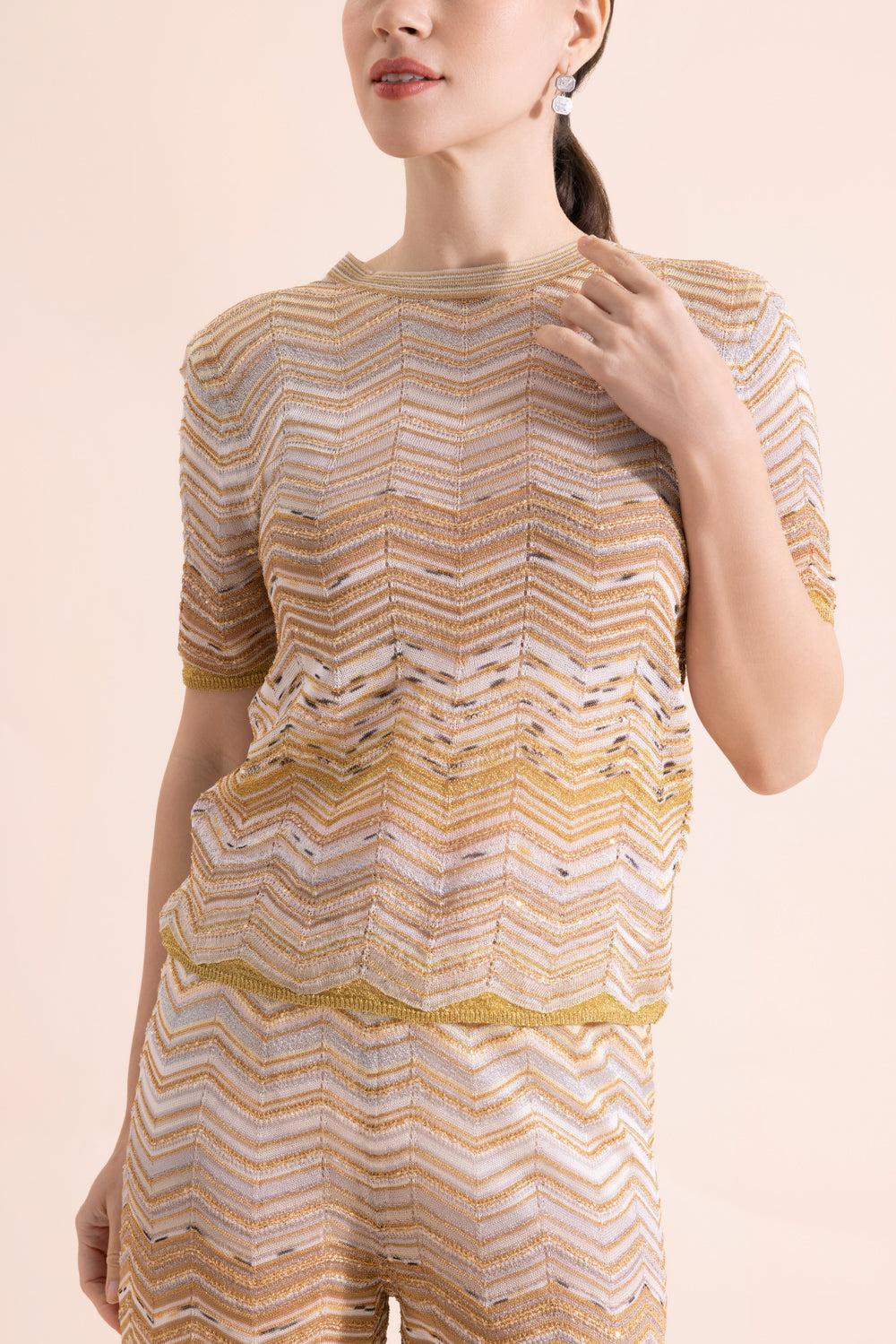 Short Sleeve Crew Neck Top - Gold-MULTI-38-CLOTHINGTOPKNITS-MISSONI