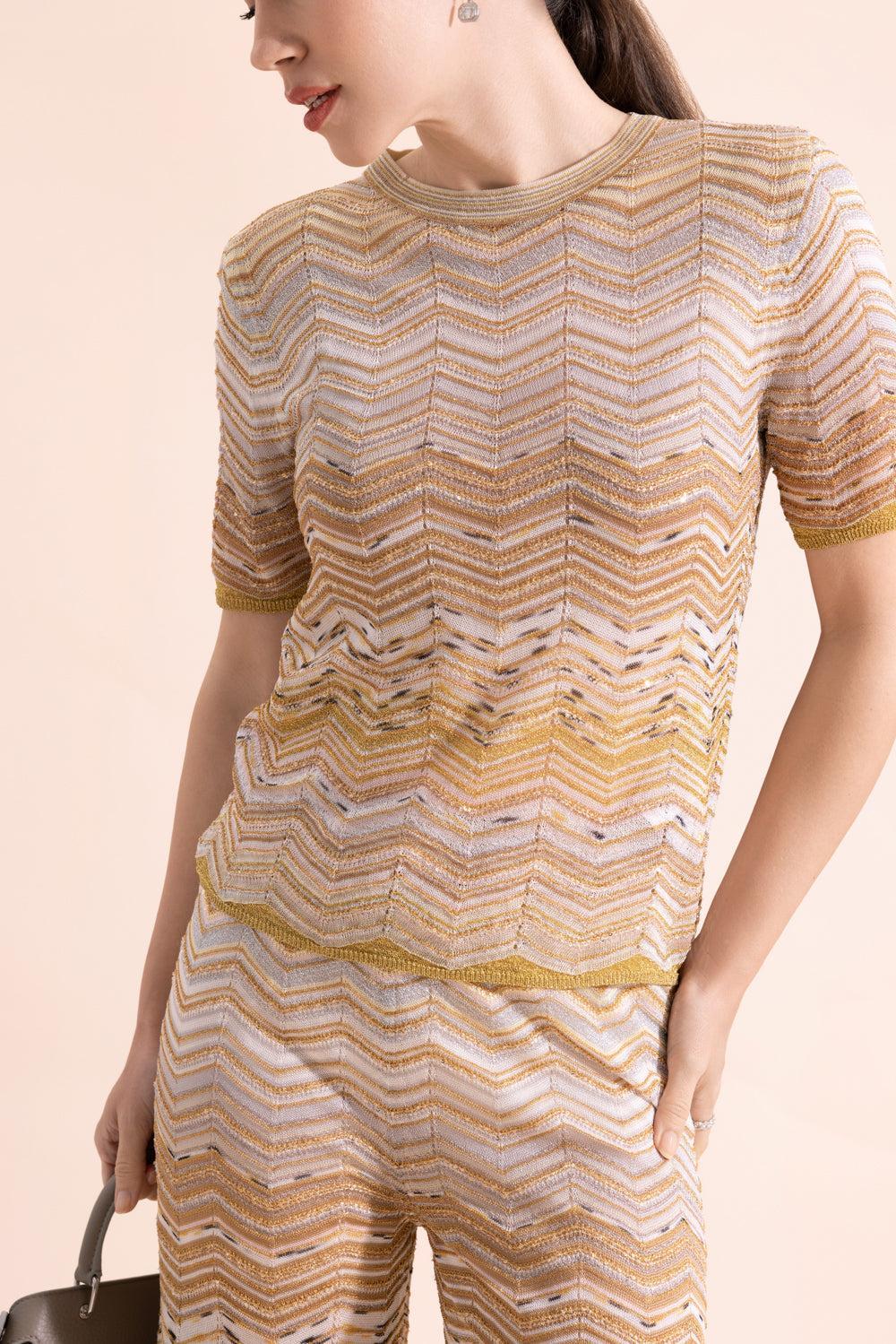 Short Sleeve Crew Neck Top - Gold-MULTI-38-CLOTHINGTOPKNITS-MISSONI