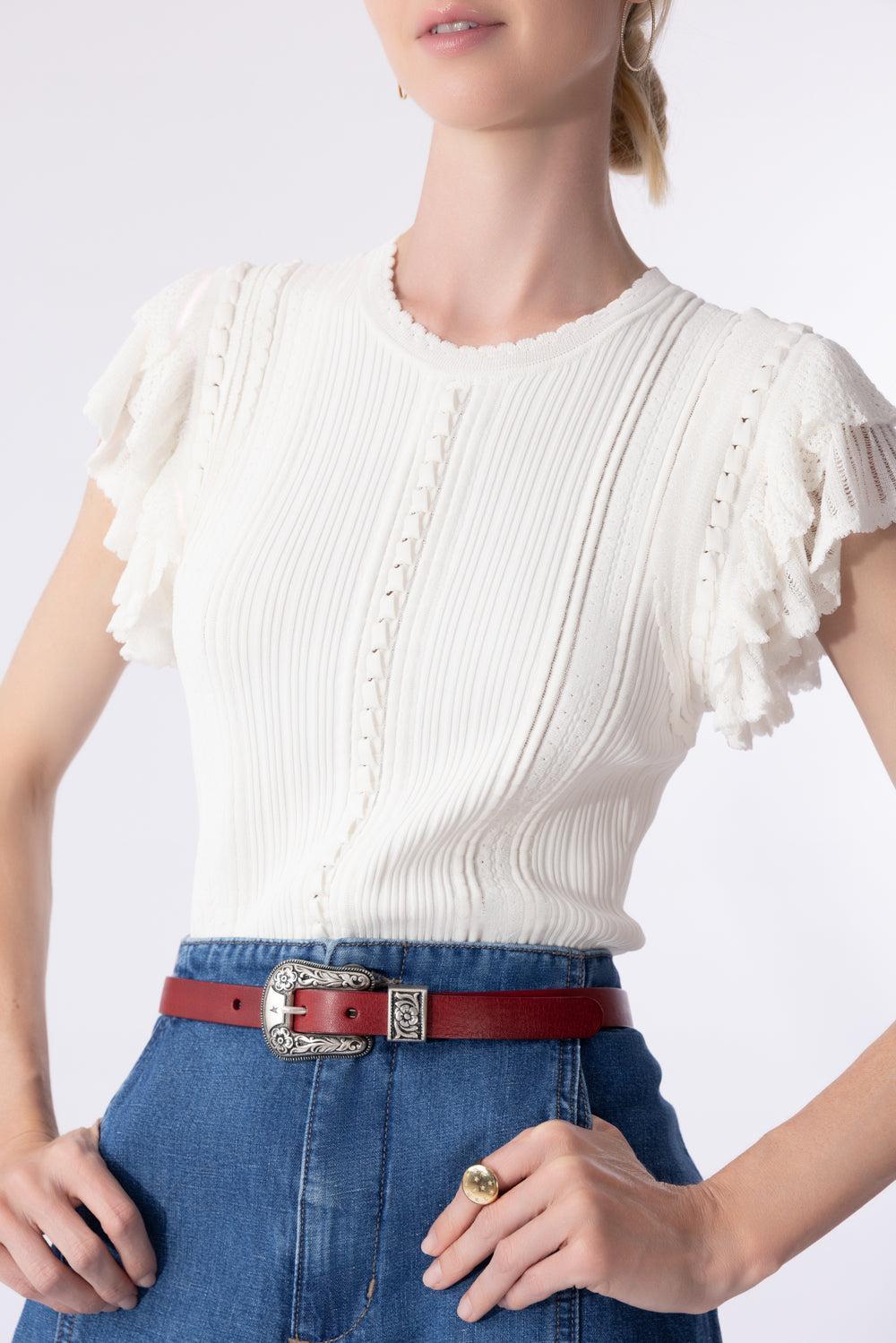 Lace Washed Belt-CHERRY-70-ACCESSORIEBELTS-GOLDEN GOOSE