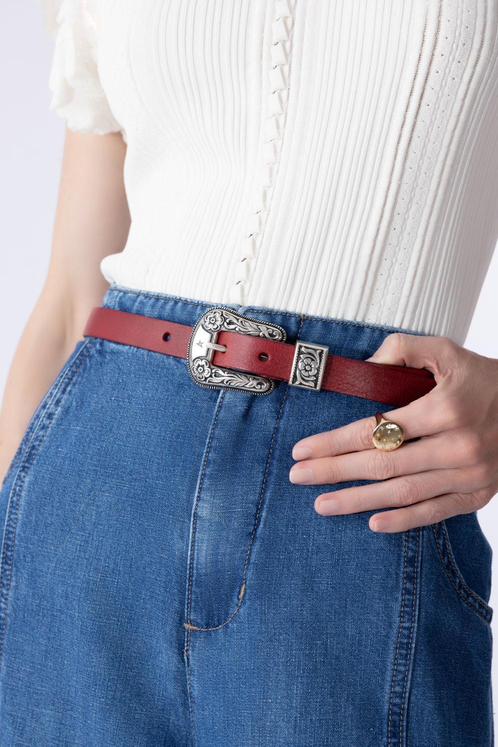 Lace Washed Belt-CHERRY-70-ACCESSORIEBELTS-GOLDEN GOOSE