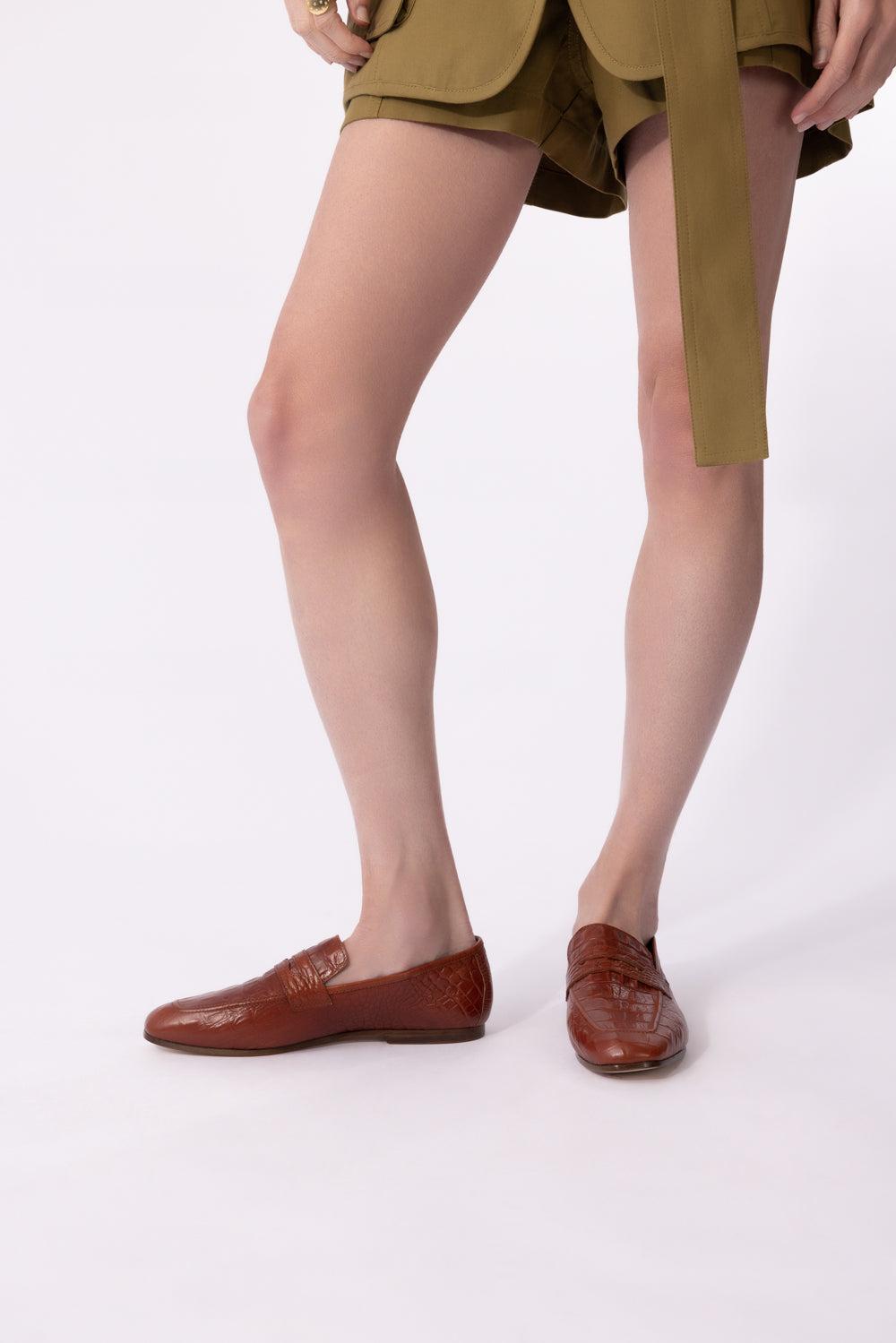 Essenziale Leather Loafer - Brown Embossed-BROWN-36-SHOEFLAT SHOE-SOPHIQUE