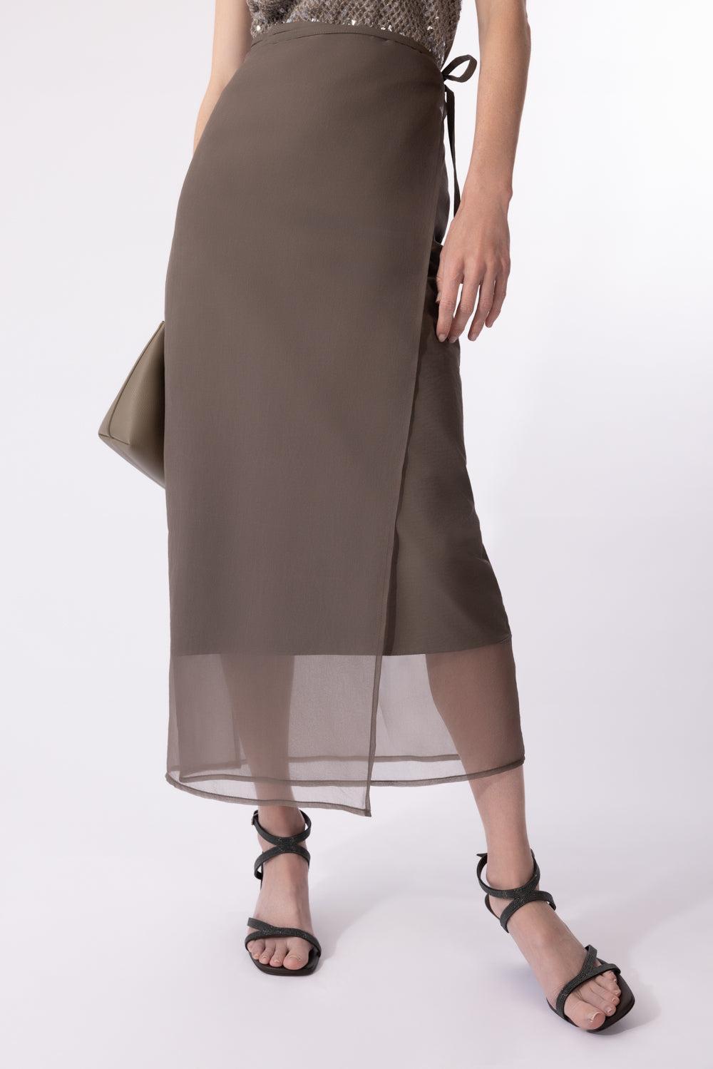 Diagonal Sarong Skirt-CHOCOLAT-38-CLOTHINGSKIRTMIDI-BRUNELLO CUCINELLI