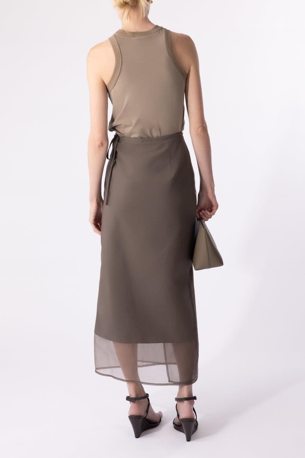 Diagonal Sarong Skirt-CHOCOLAT-38-CLOTHINGSKIRTMIDI-BRUNELLO CUCINELLI