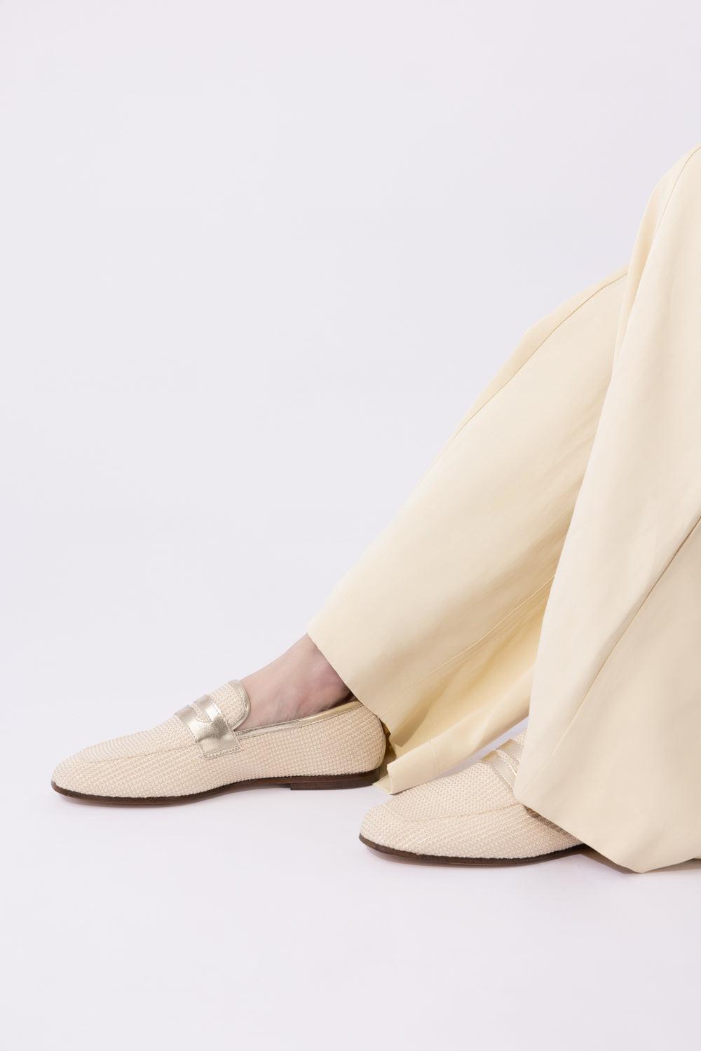 Essenziale Raffia Loafer - Gold-GOLD-36-SHOEFLAT SHOE-SOPHIQUE
