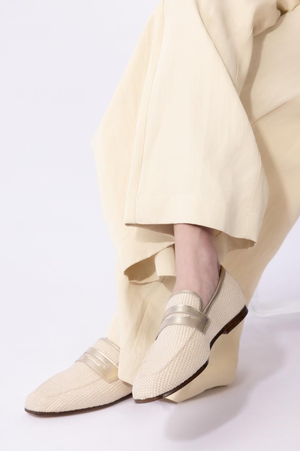 Essenziale Raffia Loafer - Gold-GOLD-36-SHOEFLAT SHOE-SOPHIQUE