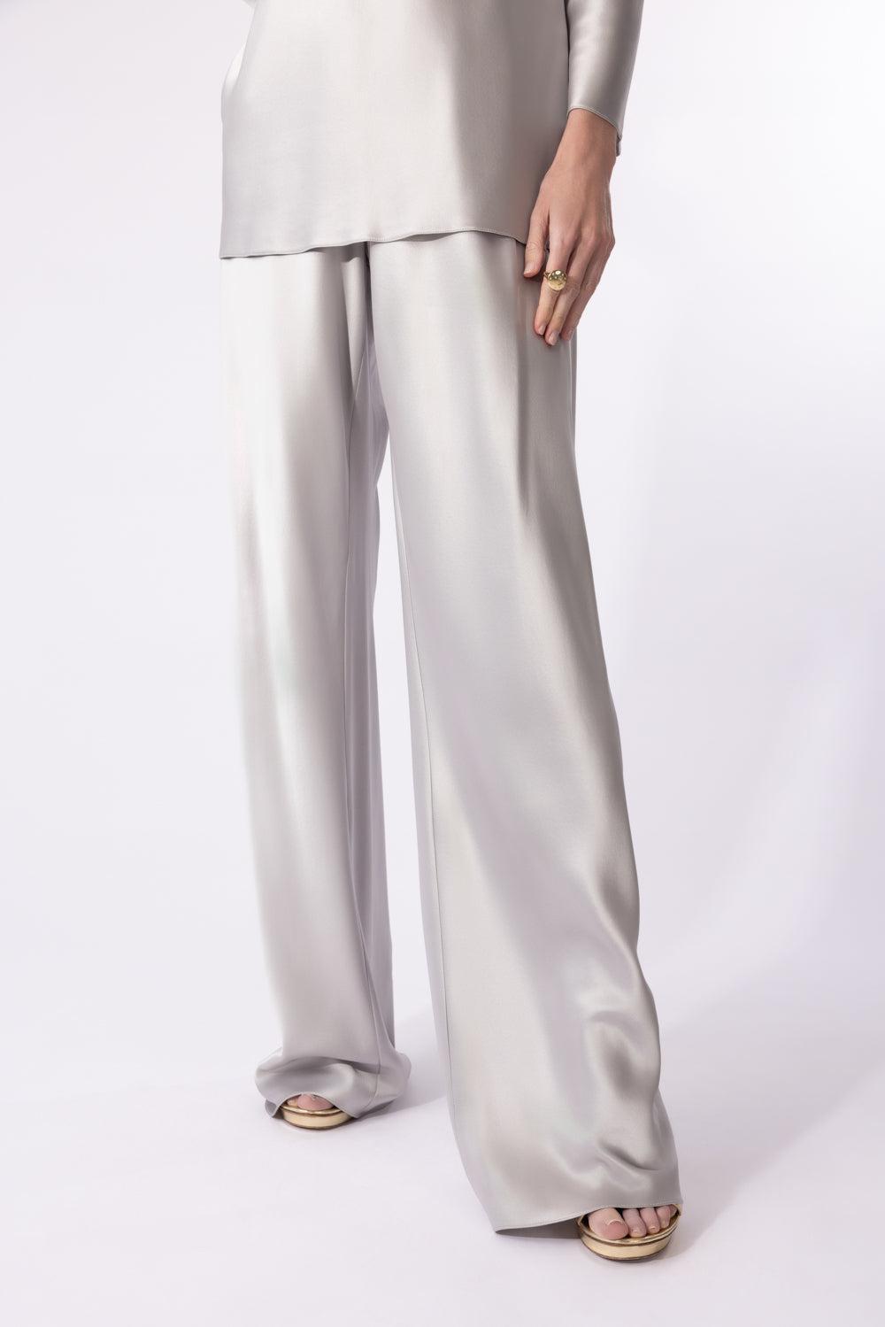 Bias Wide Leg Pant - Silver-SILVER-P-CLOTHINGPANTWIDE LEG-PETER COHEN