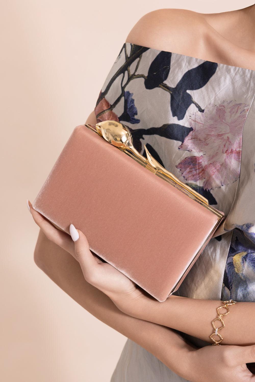 Bloom Clutch - Powder Pink Velvet-PWDRPINK-HANDBAGCLUTCHES-ERDEM