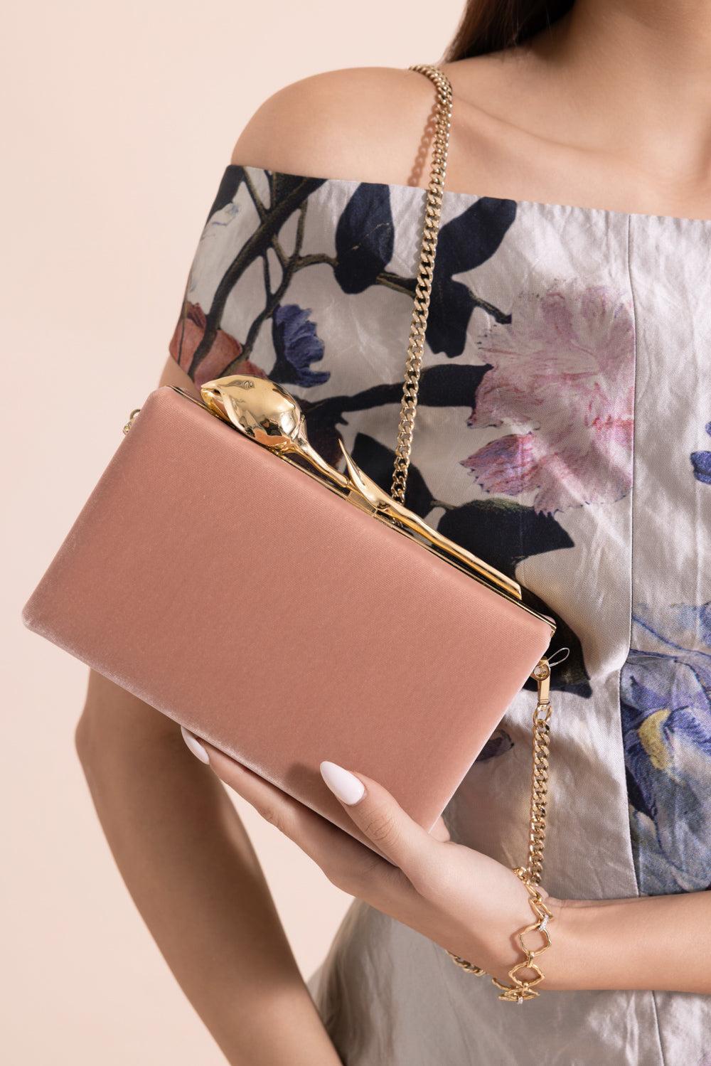 Bloom Clutch - Powder Pink Velvet-PWDRPINK-HANDBAGCLUTCHES-ERDEM