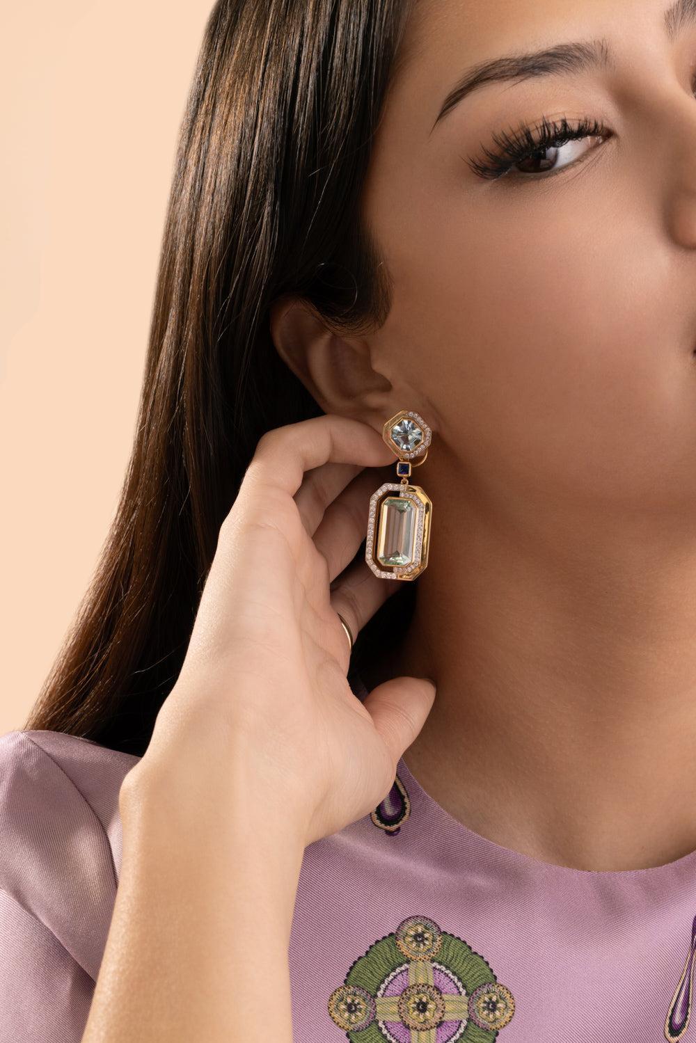 Aquamarine Sapphire Earrings-YELLOW GOLD-JEWELRYFINE JEWELEARRING-EDINA KISS