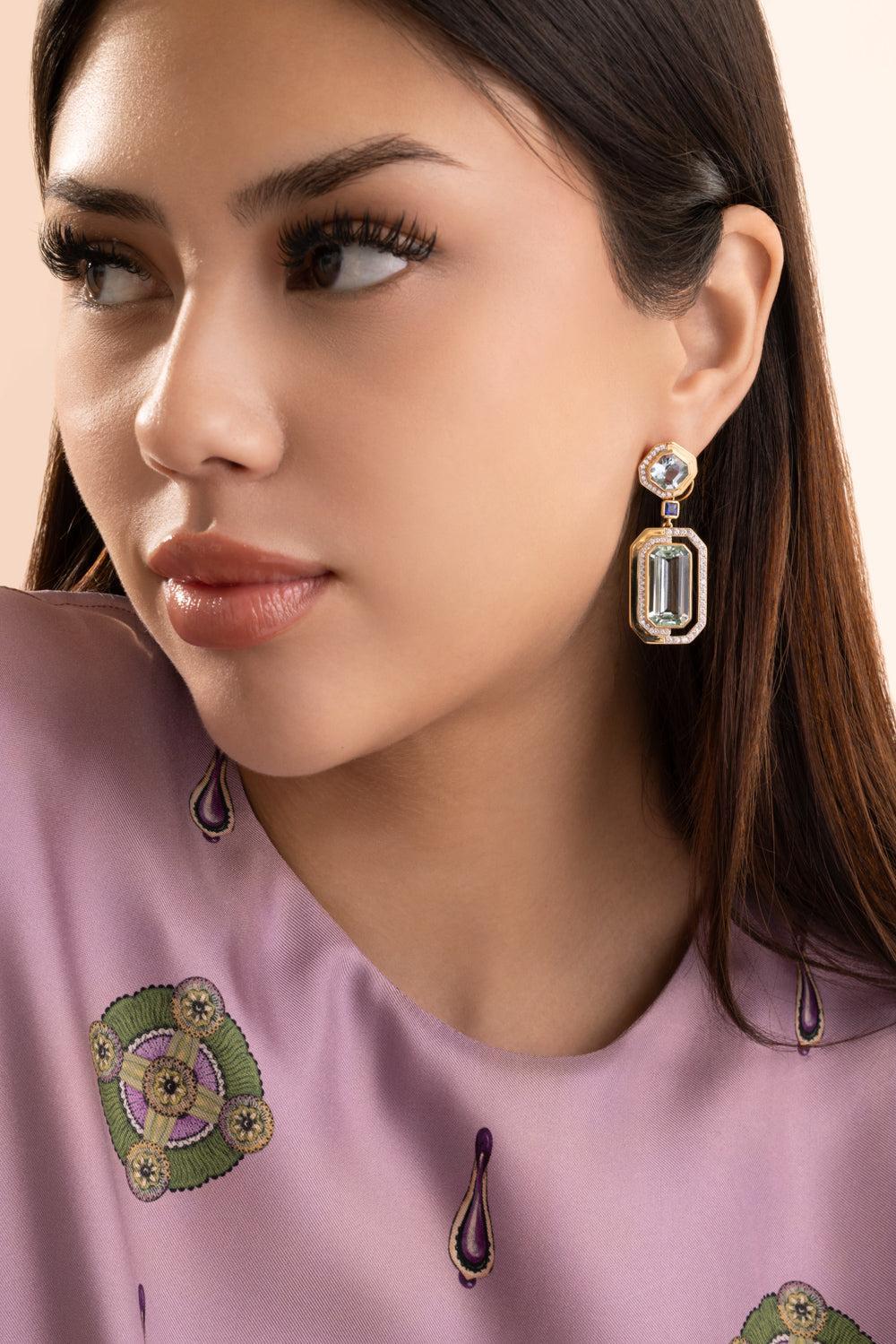 Aquamarine Sapphire Earrings-YELLOW GOLD-JEWELRYFINE JEWELEARRING-EDINA KISS