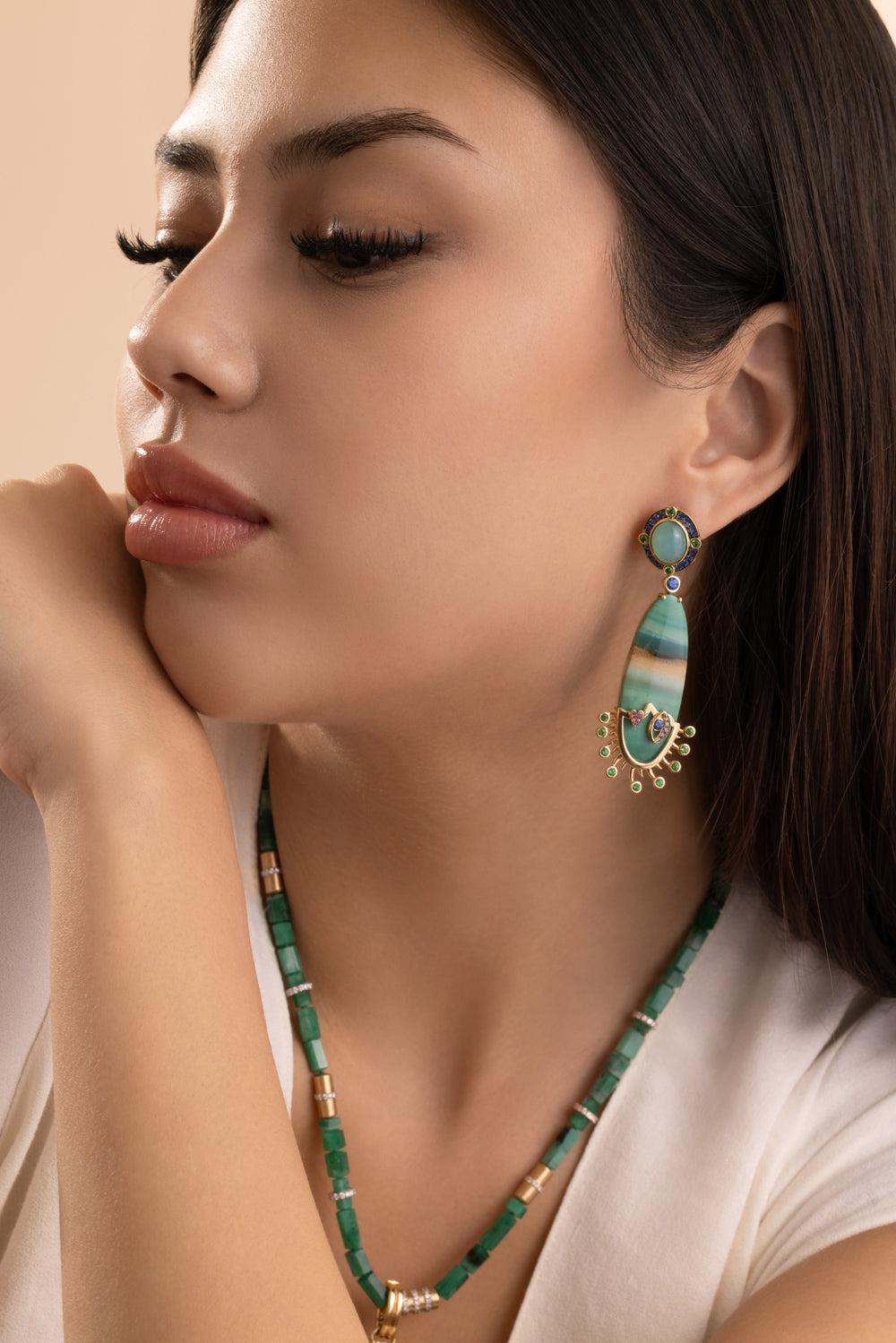 Opal Evil Eye Drop Earrings-YELLOW GOLD-JEWELRYFINE JEWELEARRING-EDINA KISS