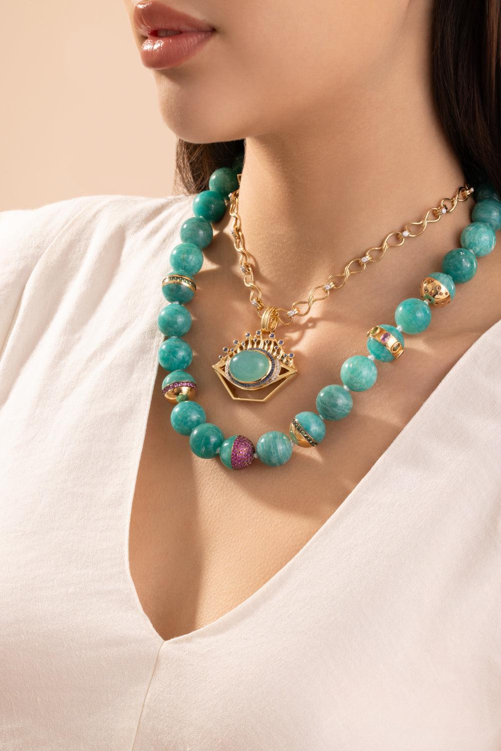 Chrysoprase Evil Eye Pendant-YELLOW GOLD-JEWELRYFINE JEWELPENDANT-EDINA KISS