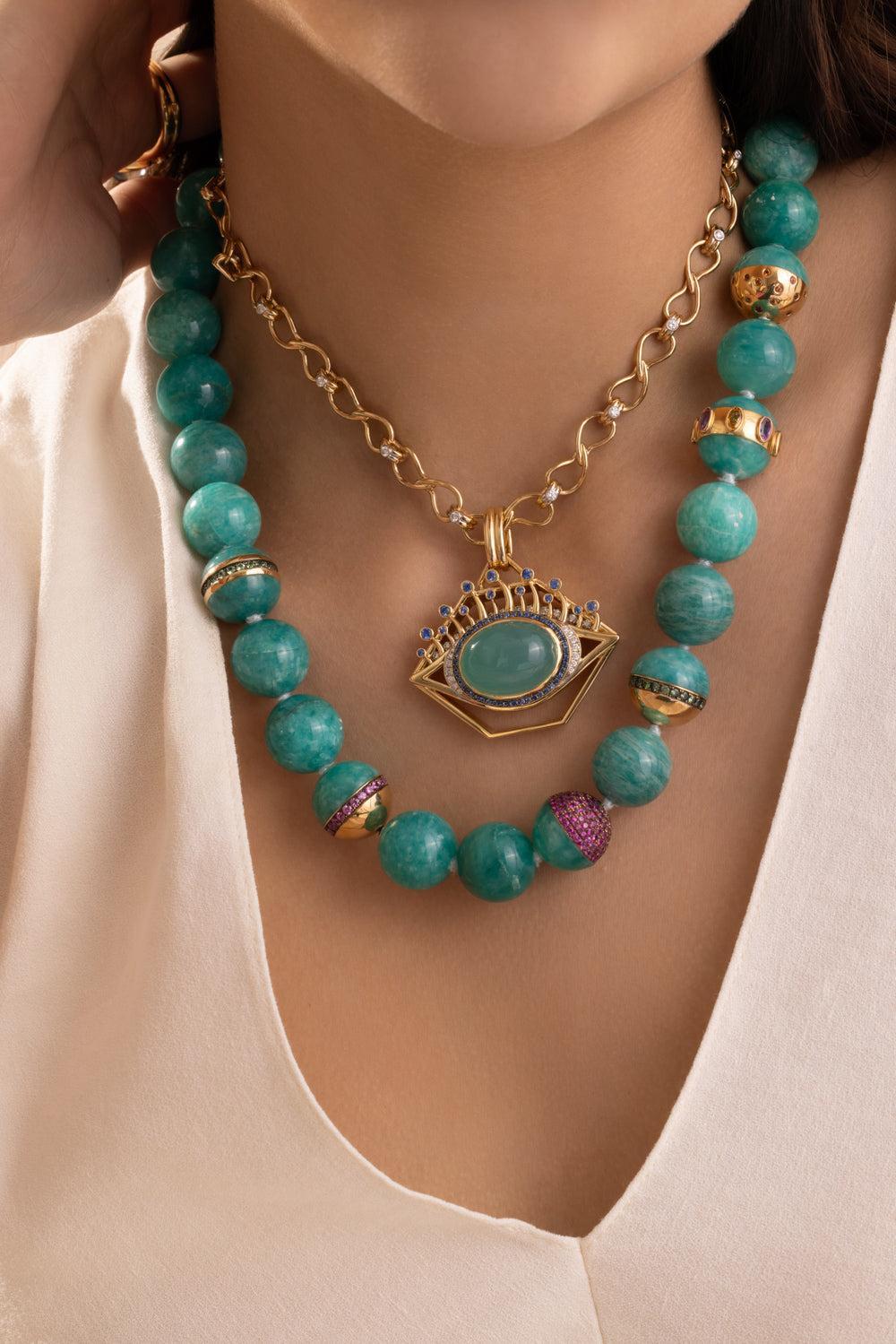 Chrysoprase Evil Eye Pendant-YELLOW GOLD-JEWELRYFINE JEWELPENDANT-EDINA KISS