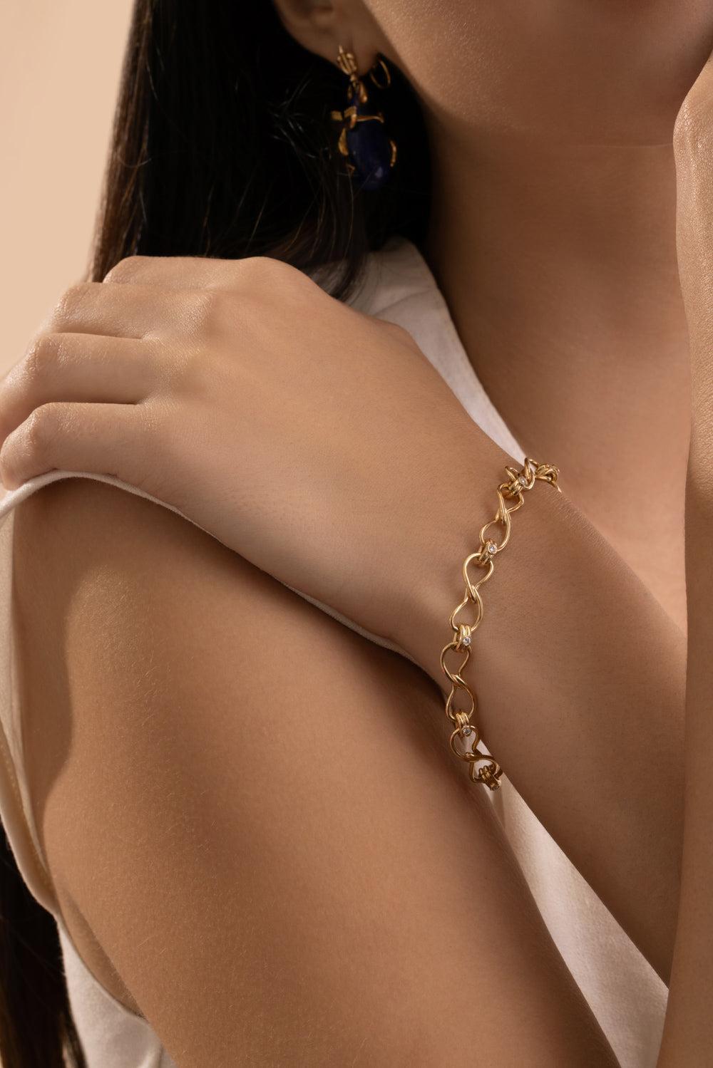 Diamond Large Double Paisley Bracelet-YELLOW GOLD-JEWELRYFINE JEWELBRACELET O-EDINA KISS