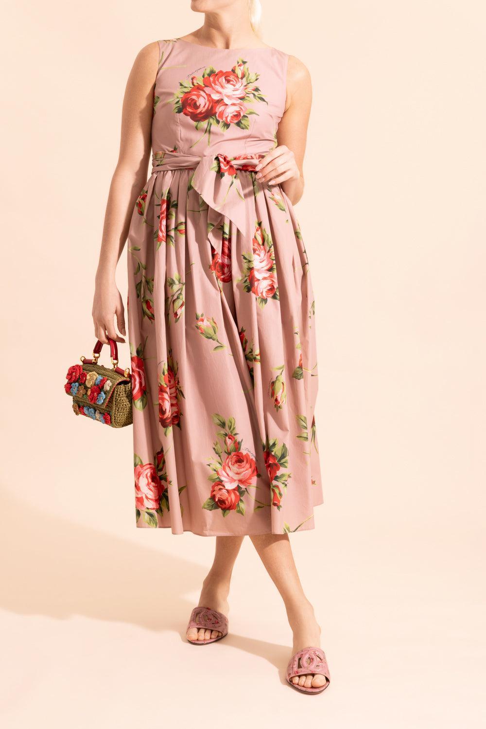 Tie Waist Floral Dress-FLORAL-40-CLOTHINGDRESSCASUAL-DOLCE & GABBANA