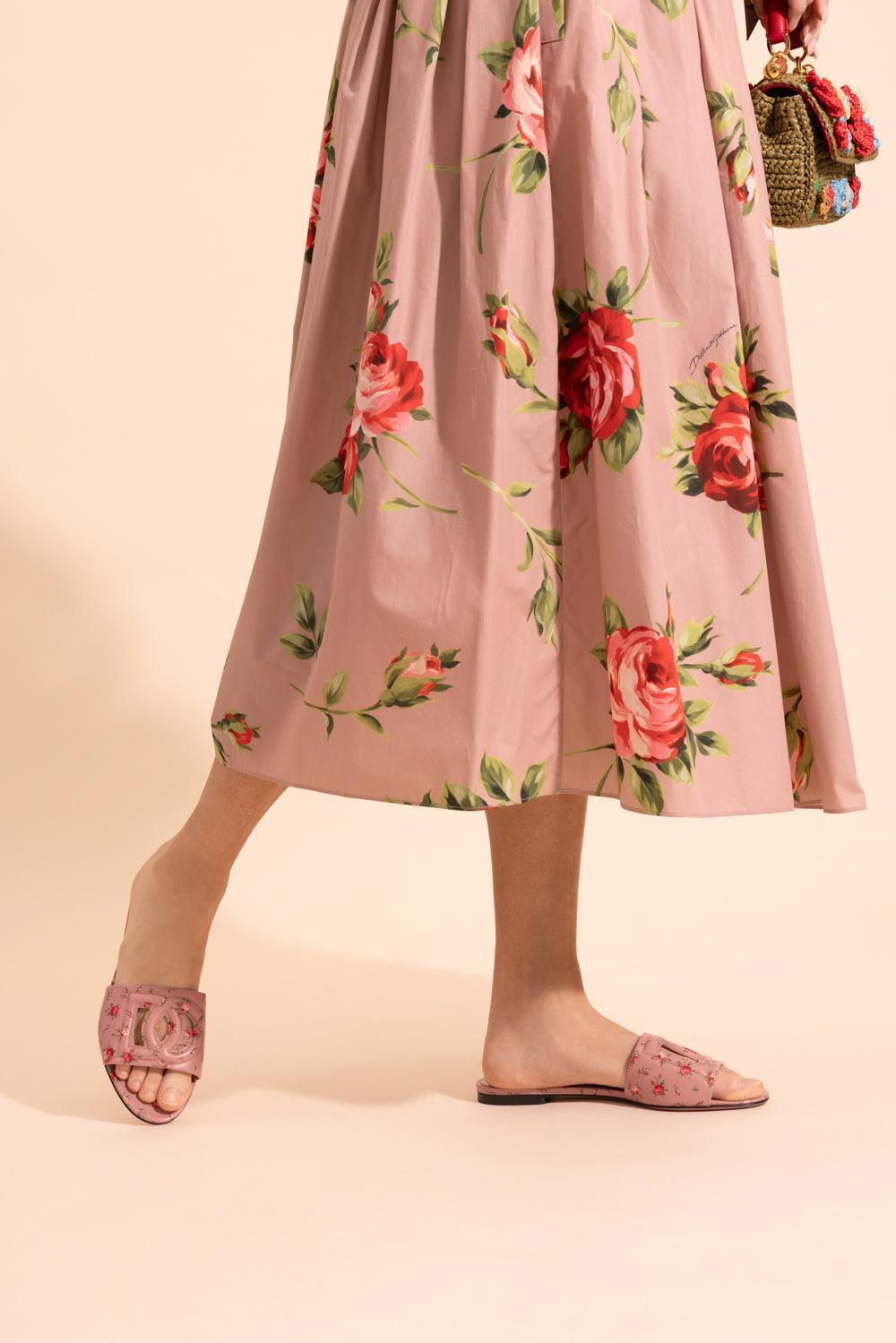 DG Logo Slide Sandal - Roselline Rosa-FLORAL-36-SHOESANDAL-DOLCE & GABBANA