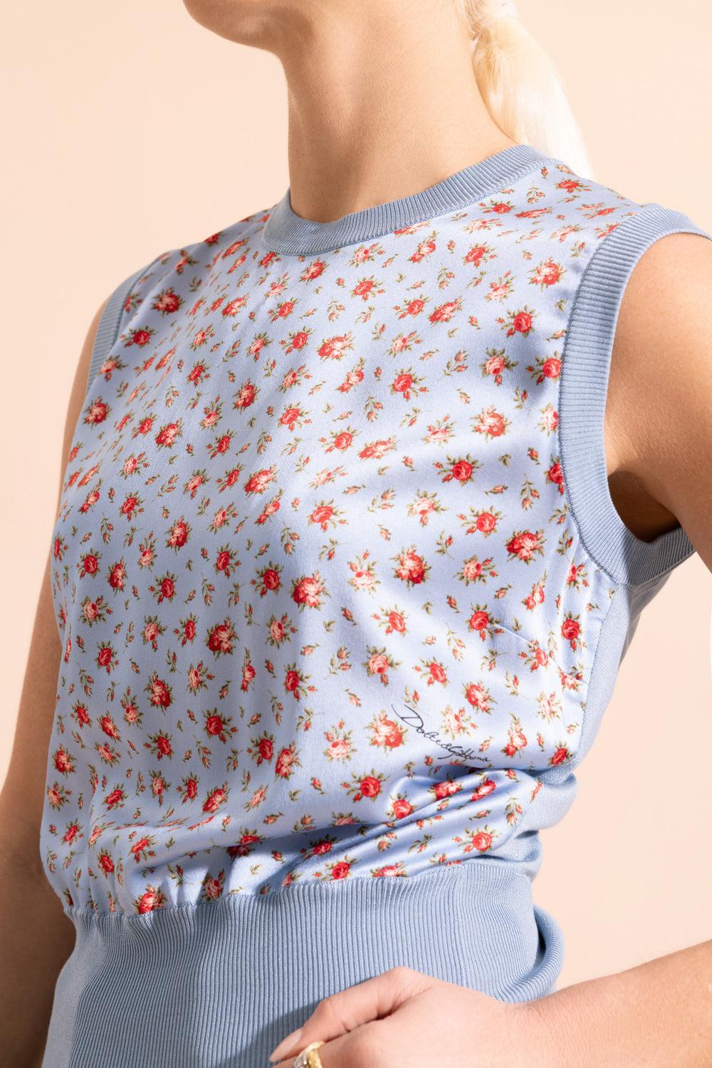 Floral Knit Tank Top-FLORAL-38-CLOTHINGTOPTANK-DOLCE & GABBANA