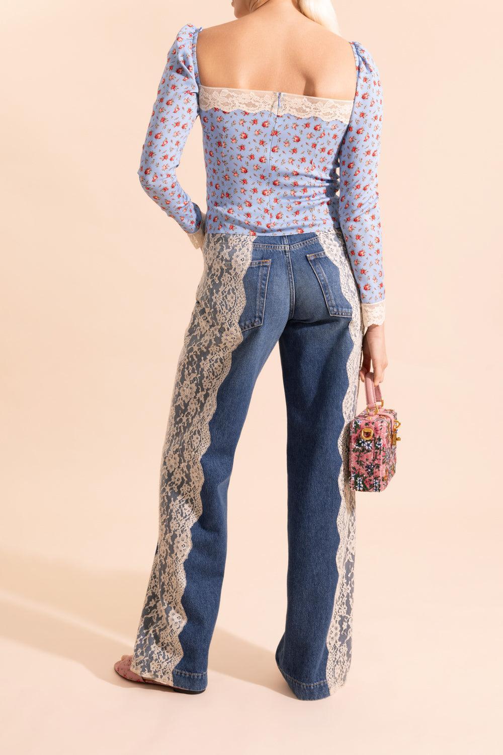 Slim Fit Floral Blouse-BLUE-38-CLOTHINGTOPBLOUSE-DOLCE & GABBANA