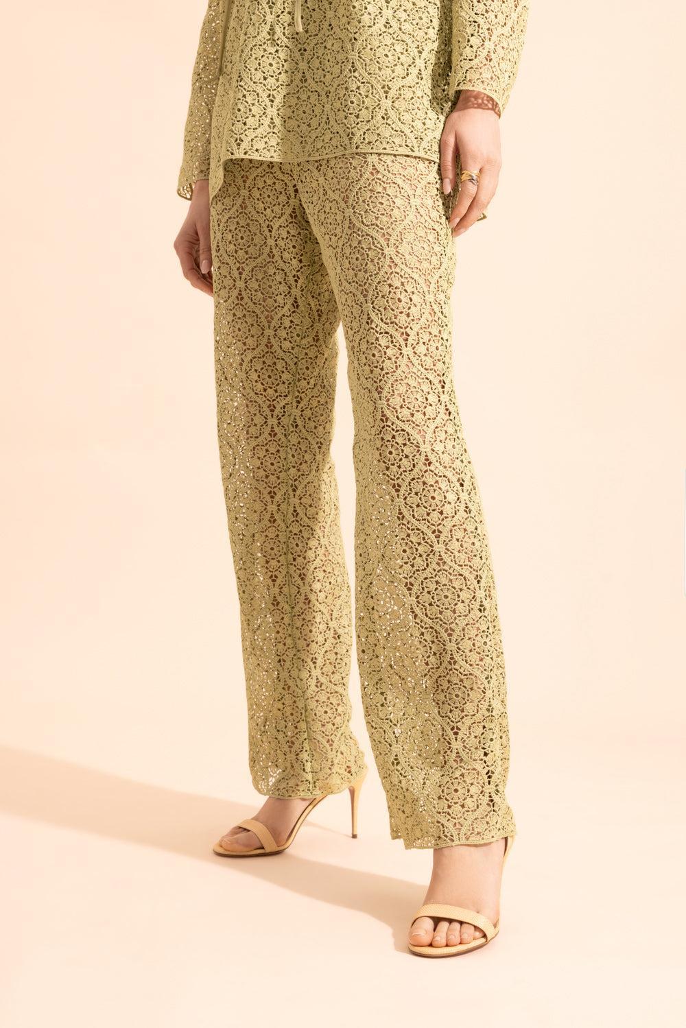 Filigree Macrame Trouser-GREEN-40-CLOTHINGPANTCASUAL-GIAMBATTISTA VALLI