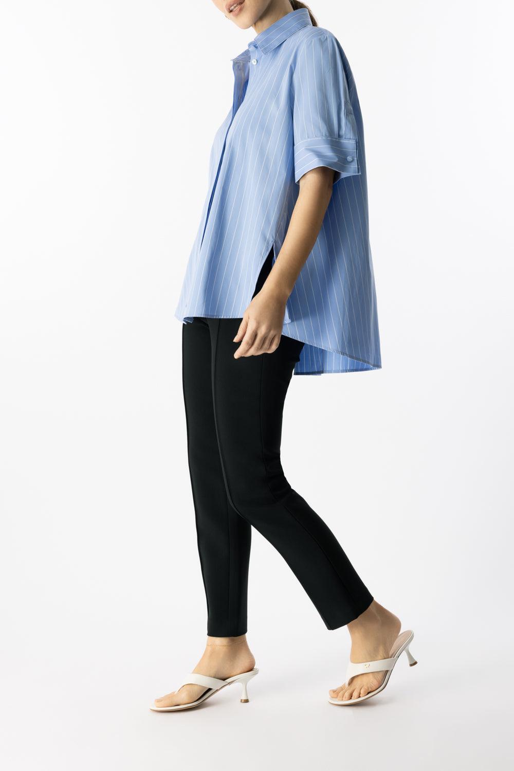 Stripe Trapeze Shirt-PLEBLUWH-4-CLOTHINGTOPBLOUSE-ADAM LIPPES