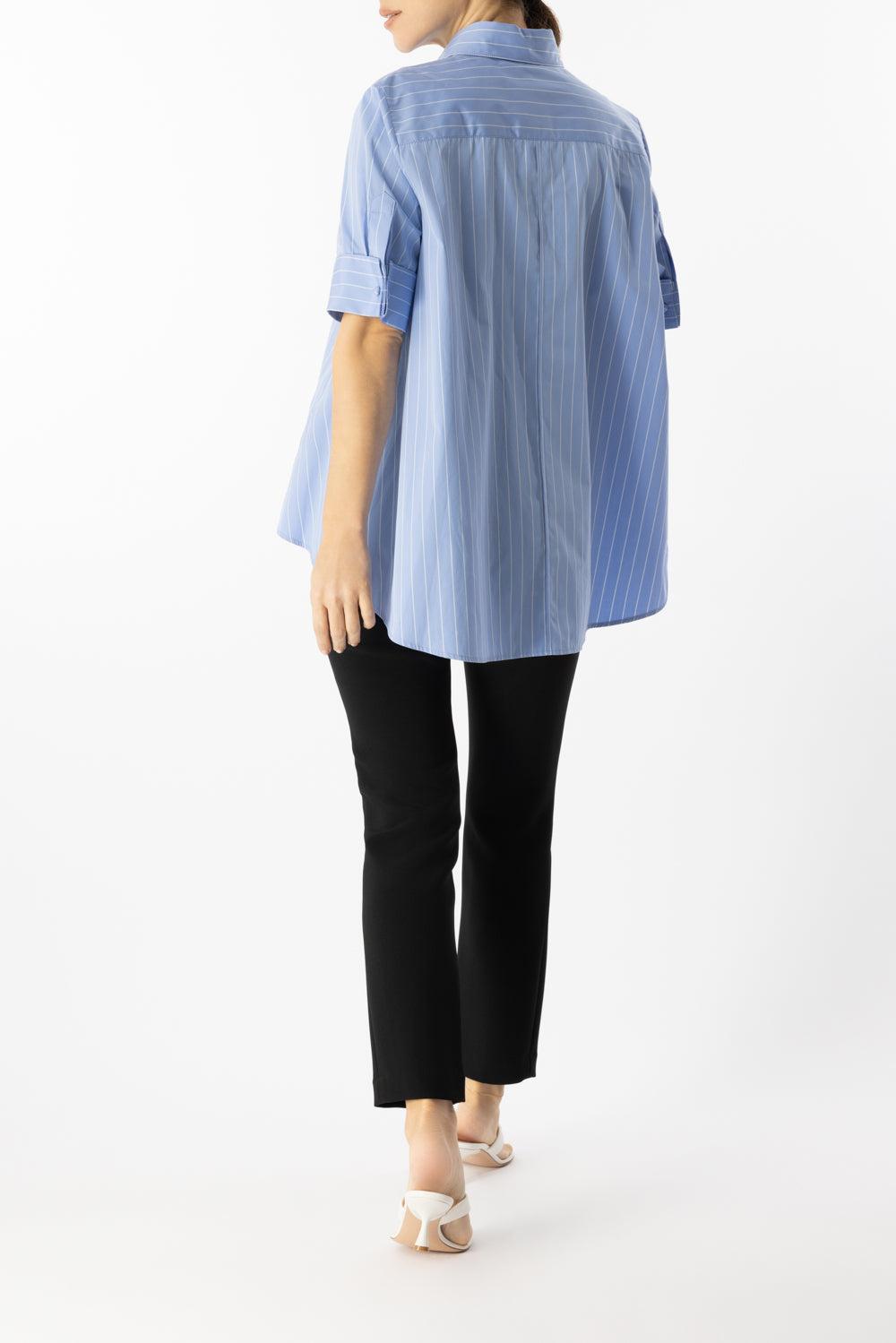Stripe Trapeze Shirt-PLEBLUWH-4-CLOTHINGTOPBLOUSE-ADAM LIPPES