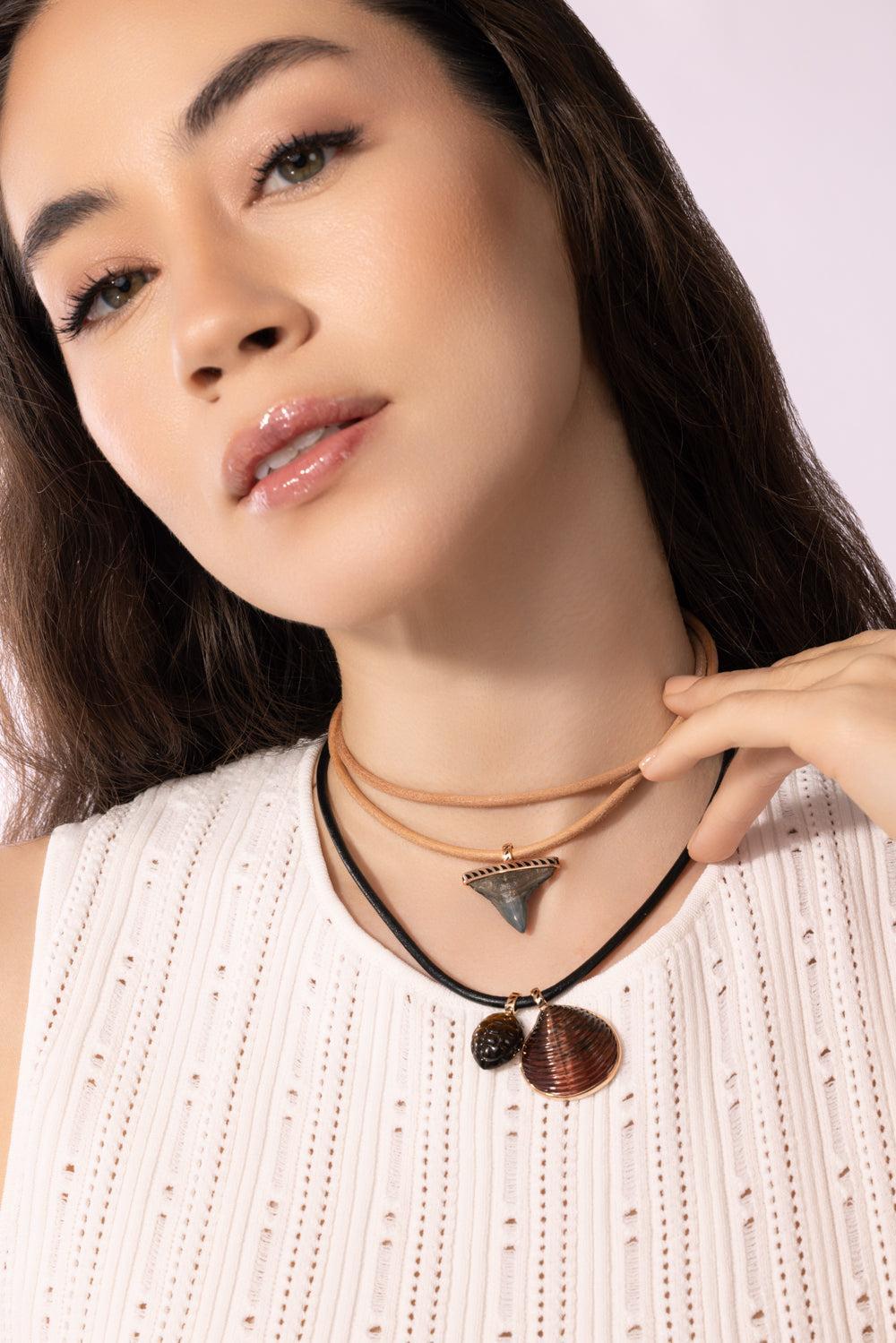 Blue Tigers Eye Shell Pendant-ROSE GOLD-M-JEWELRYFINE JEWELPENDANT-DEZSO BY SARA BELTRAN