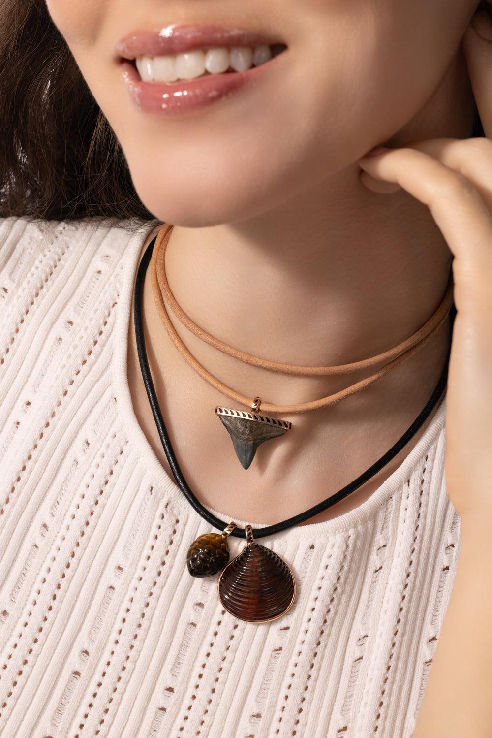 Blue Tigers Eye Shell Pendant-ROSE GOLD-M-JEWELRYFINE JEWELPENDANT-DEZSO BY SARA BELTRAN