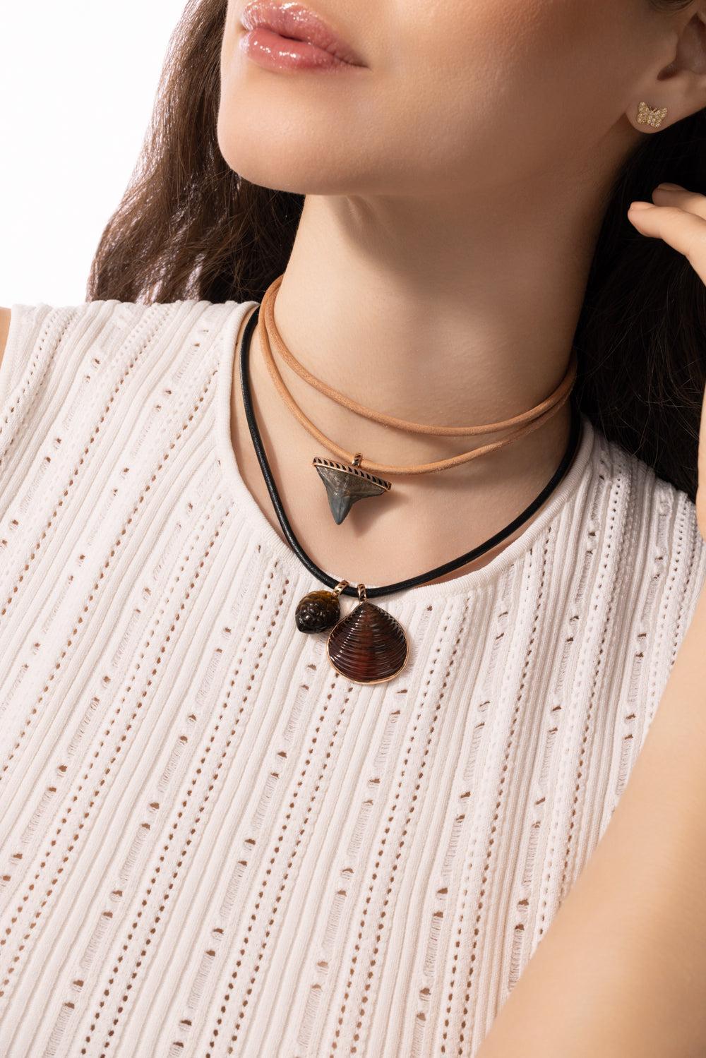 Blue Tigers Eye Shell Pendant-ROSE GOLD-M-JEWELRYFINE JEWELPENDANT-DEZSO BY SARA BELTRAN