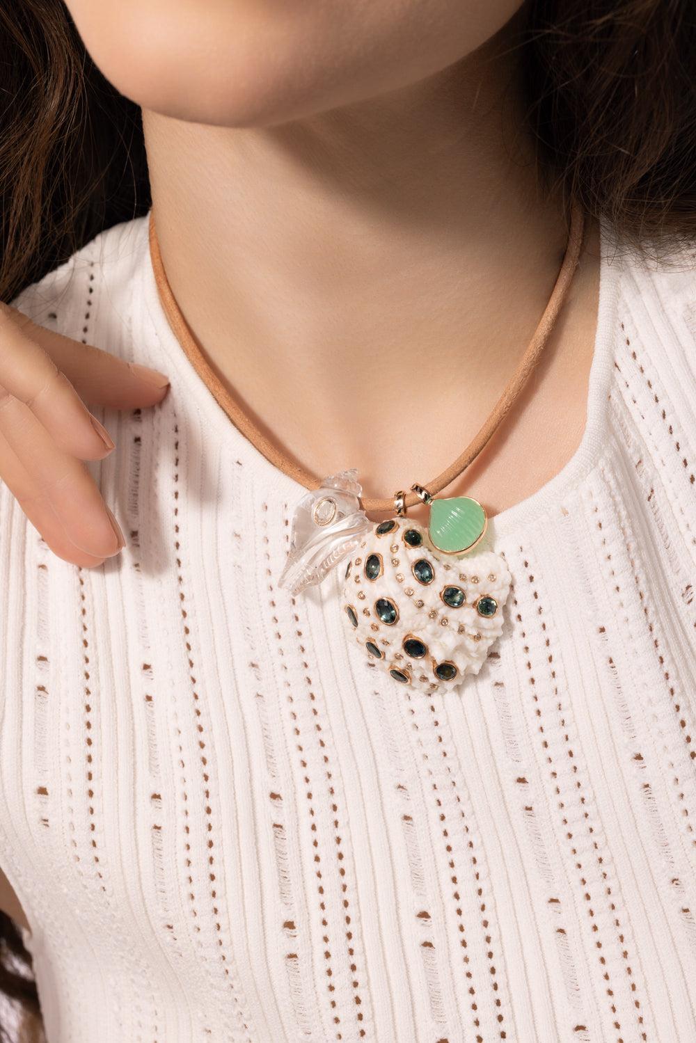 Sillimanite Clear Shell Bead-ROSE GOLD-JEWELRYFINE JEWELPENDANT-DEZSO BY SARA BELTRAN