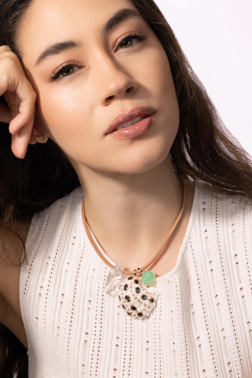 Sillimanite Clear Shell Bead-ROSE GOLD-JEWELRYFINE JEWELPENDANT-DEZSO BY SARA BELTRAN