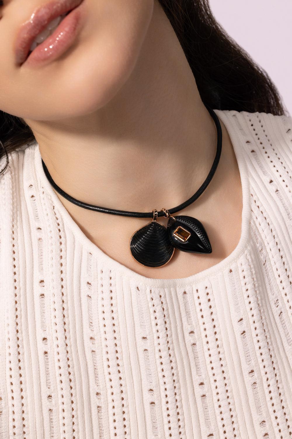 Citrine Cowry Medio Pendant-ROSE GOLD-JEWELRYFINE JEWELPENDANT-DEZSO BY SARA BELTRAN