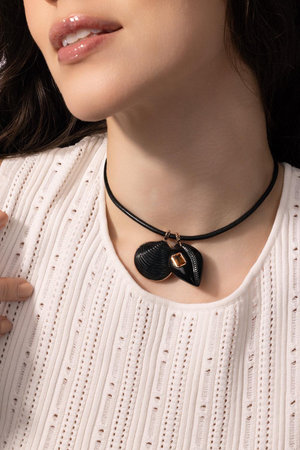 Citrine Cowry Medio Pendant-ROSE GOLD-JEWELRYFINE JEWELPENDANT-DEZSO BY SARA BELTRAN