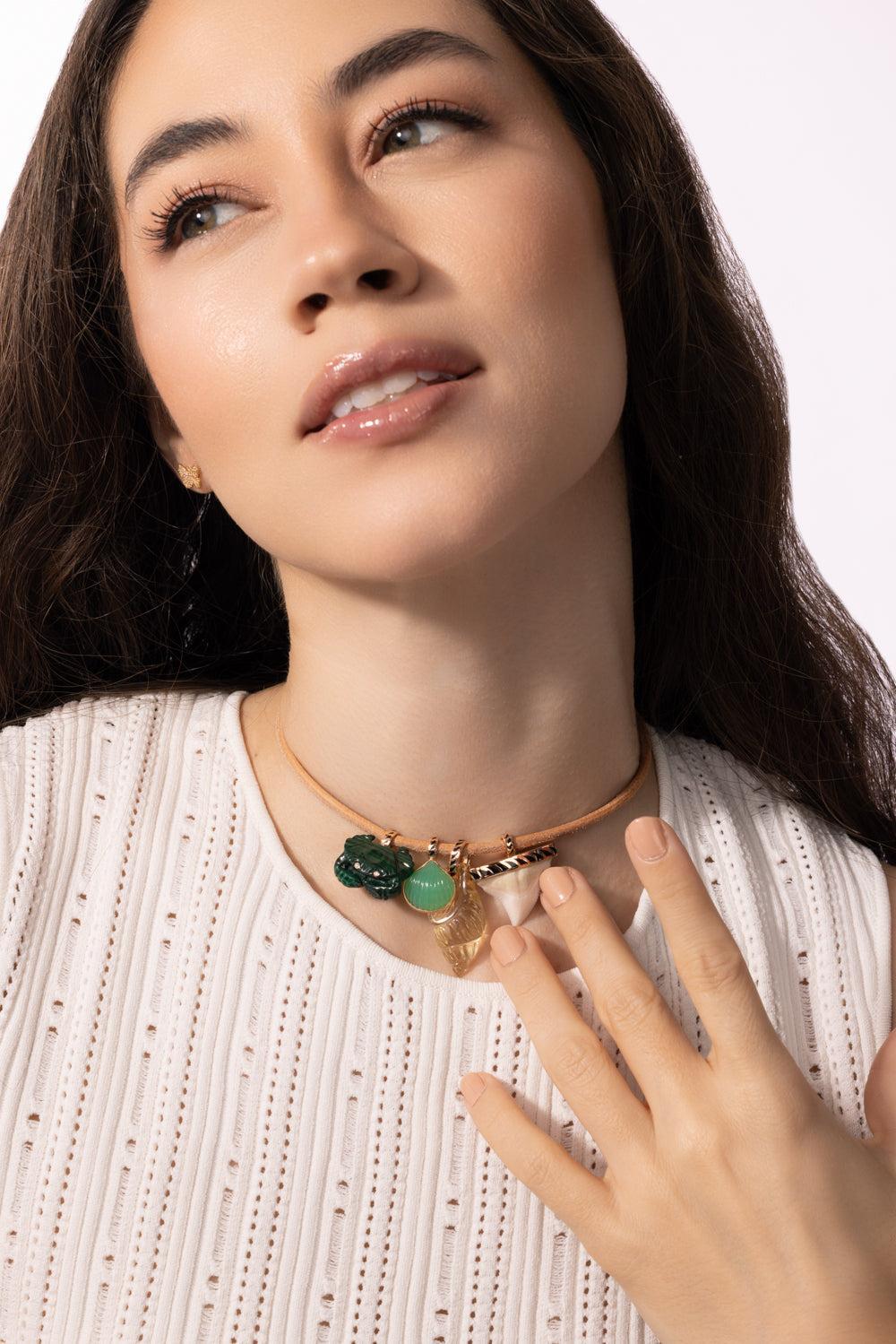 Chrysoprase Shell Pendant-ROSE GOLD-JEWELRYFINE JEWELPENDANT-DEZSO BY SARA BELTRAN