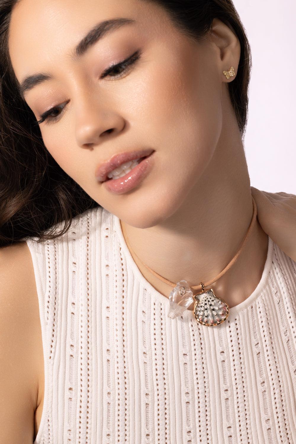 Sillimanite Clear Shell Bead-ROSE GOLD-JEWELRYFINE JEWELPENDANT-DEZSO BY SARA BELTRAN