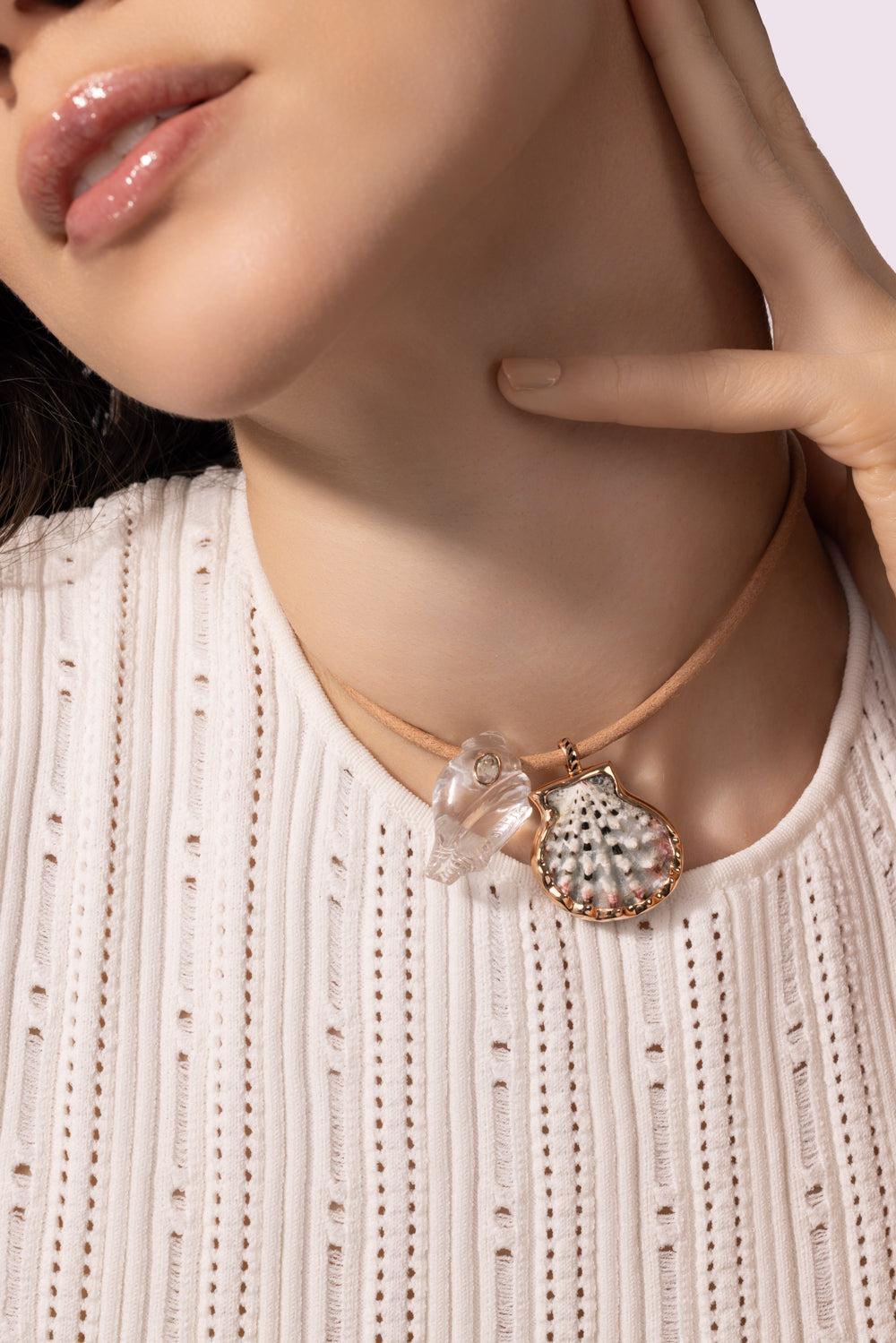 Sillimanite Clear Shell Bead-ROSE GOLD-JEWELRYFINE JEWELPENDANT-DEZSO BY SARA BELTRAN