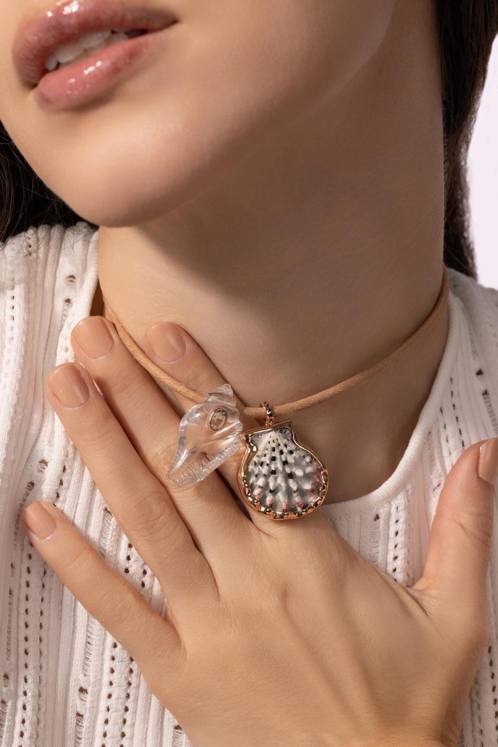 Sillimanite Clear Shell Bead-ROSE GOLD-JEWELRYFINE JEWELPENDANT-DEZSO BY SARA BELTRAN