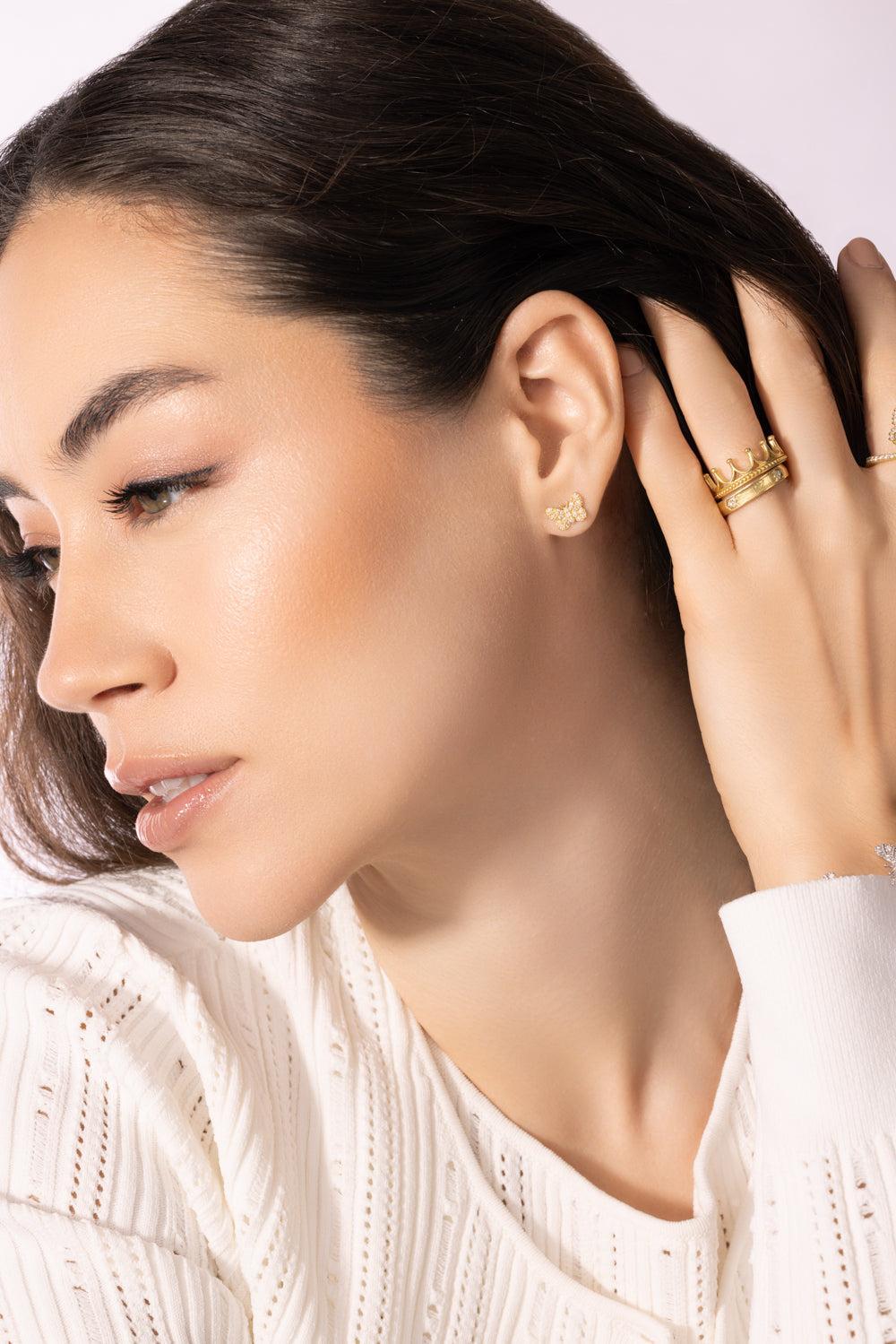 Petite Butterfly Diamond Stud Earrings-YELLOW GOLD-JEWELRYFINE JEWELEARRING-TANYA FARAH