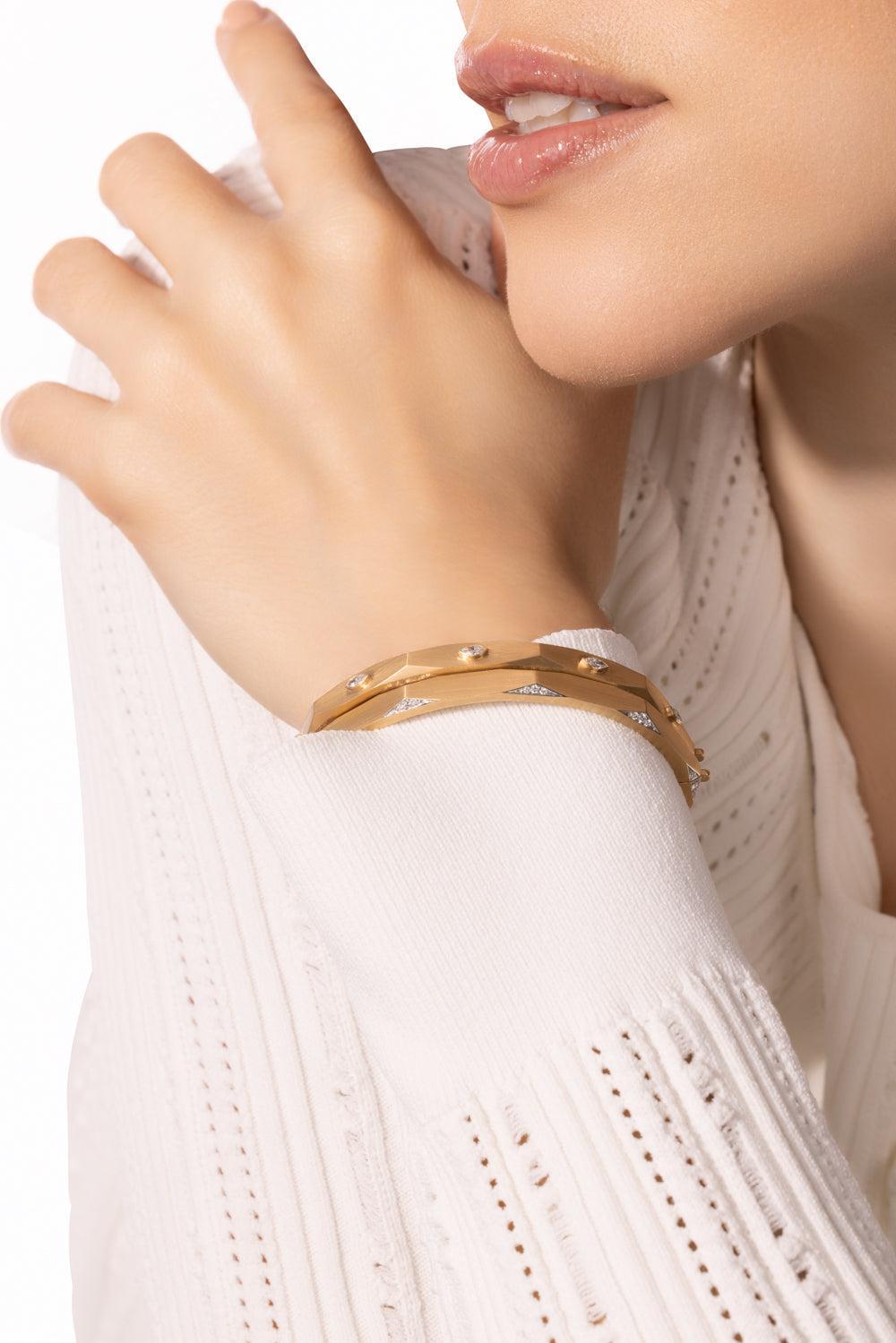 Enigma Marquise Diamond Bangle Bracelet-YELLOW GOLD-JEWELRYFINE JEWELBRACELET O-ARUNASHI