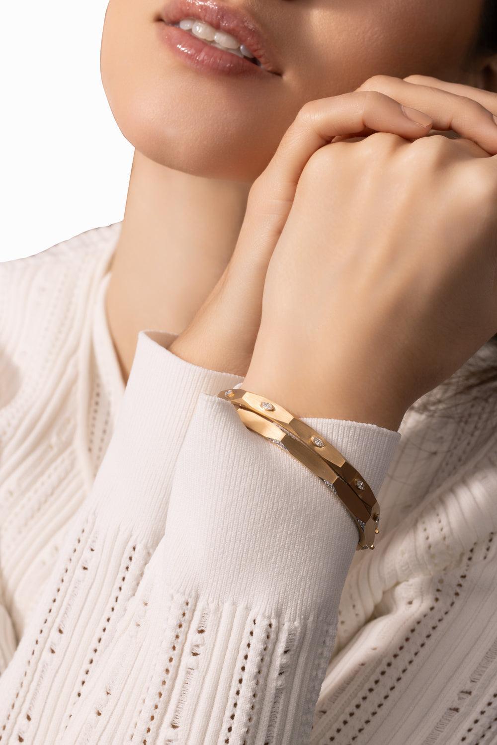 Enigma Marquise Diamond Bangle Bracelet-YELLOW GOLD-JEWELRYFINE JEWELBRACELET O-ARUNASHI
