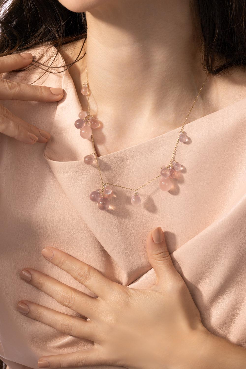 Rose Quartz Bubble Necklace-YELLOW GOLD-JEWELRYFINE JEWELNECKLACE O-TEN THOUSAND THINGS