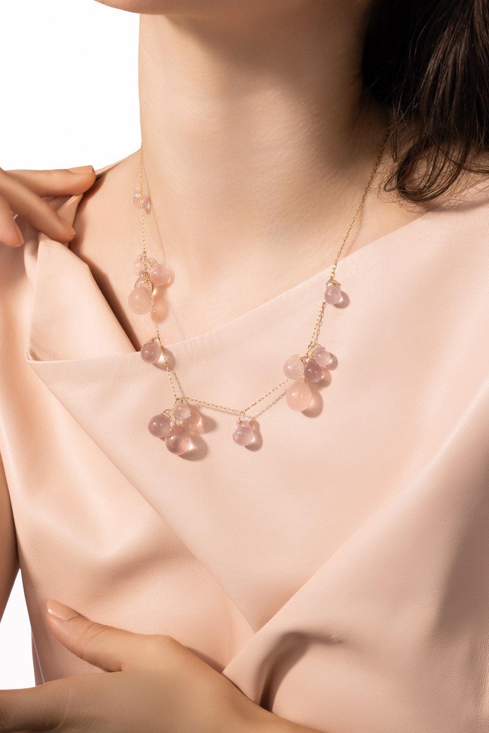 Rose Quartz Bubble Necklace-YELLOW GOLD-JEWELRYFINE JEWELNECKLACE O-TEN THOUSAND THINGS